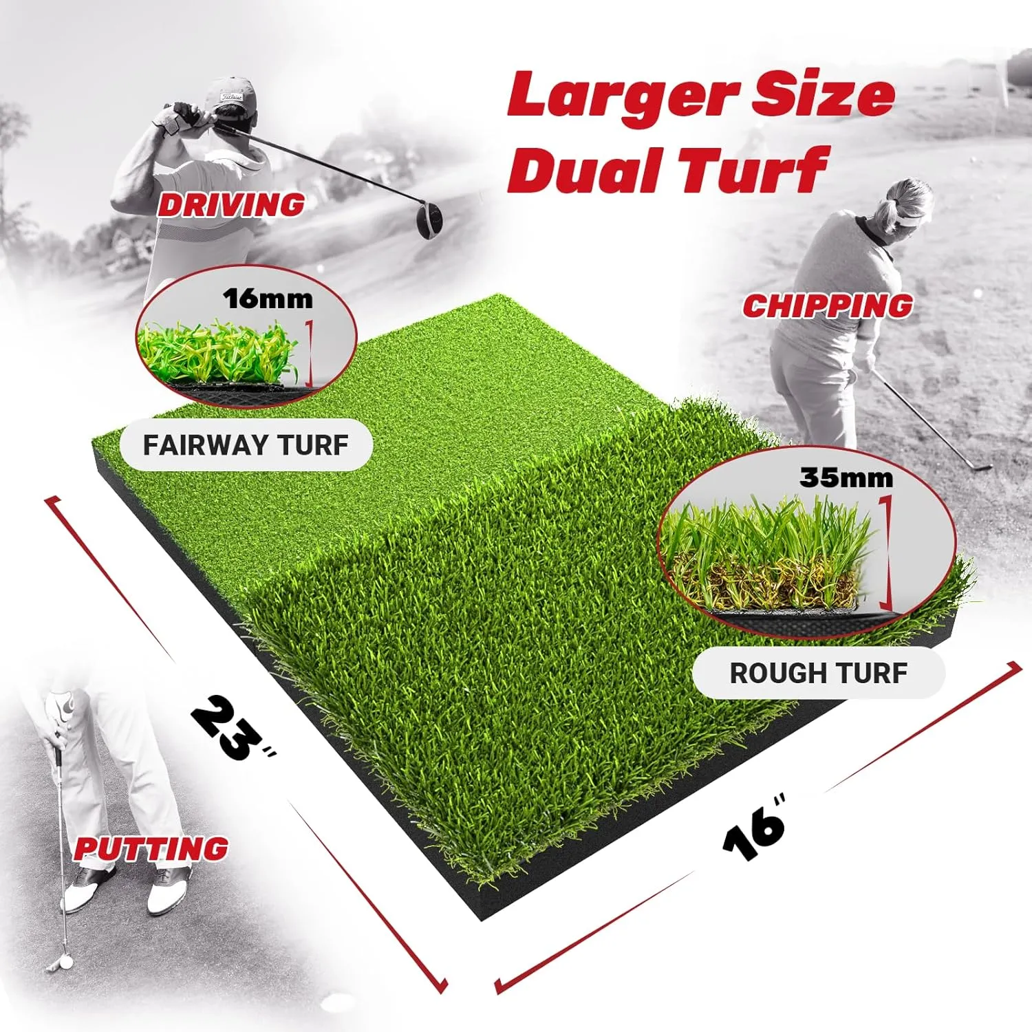 SAPLIZE Foldable Heavy-Duty Golf Hitting Mat, Practice Mat with 10mm EVA Rubber Backing, Larger Size for Indoor/Outdoor Swing and Chipping Practice, Anti-Deformation