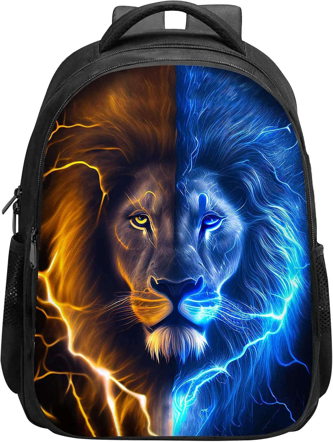 SARA NELL Kids Lion School Backpack for Boys Girls,Cool Ice and Fire Lion School Bags Bookbags with 2 Main Compartment, Primary Elementary Student Backpack, 15.7 Inches