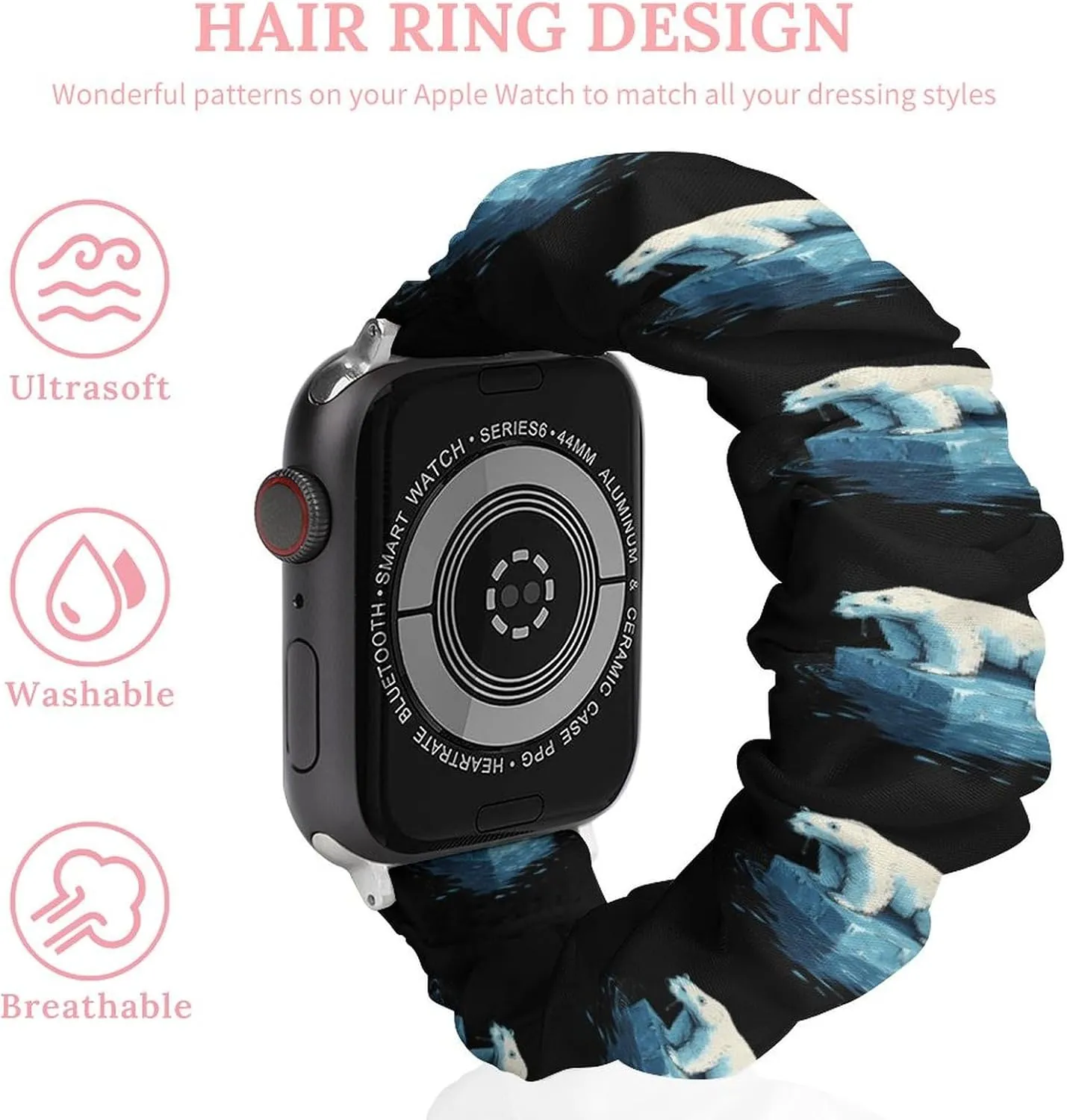 Save Bears Melting Glaciers Fashion Watch Strap Scrunchies Wristbands Compatible With IWatch Series
