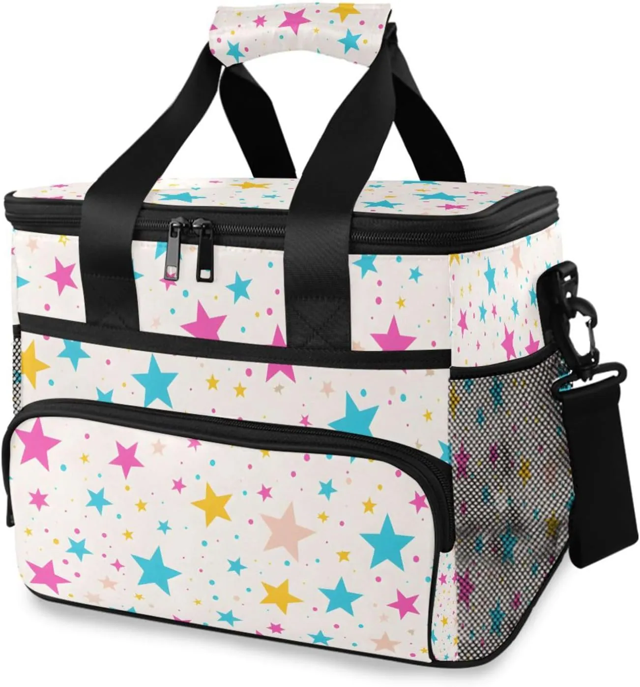 Scattered Star Pattern Light Pink Cooler Bag Insulated Cooler Soft Sided Cooler 24 Can Portable Picnic Bag Large Leakproof Lunch Bag Box for Beach Grocery Camping Travel Car Men Women