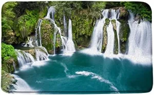 Scenic Waterfall Bath Mat Nature Plant Bathroom Rug Forest Tree Water Lake Landscape Jungle Soft Non-Slip Carpet Bedroom Kitchen Floor Door Mats 17x30 inch
