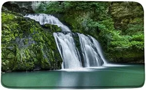 Scenic Waterfall Bath Mat Nature Plant Bathroom Rug Forest Tree Water Lake Landscape Jungle Soft Non-Slip Carpet Bedroom Kitchen Floor Door Mats 17x30 inch