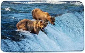 Scenic Waterfall Bath Mat Nature Plant Bathroom Rug Forest Tree Water Lake Landscape Jungle Soft Non-Slip Carpet Bedroom Kitchen Floor Door Mats 17x30 inch