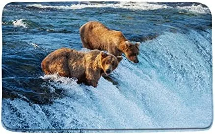 Scenic Waterfall Bath Mat Nature Plant Bathroom Rug Forest Tree Water Lake Landscape Jungle Soft Non-Slip Carpet Bedroom Kitchen Floor Door Mats 17x30 inch