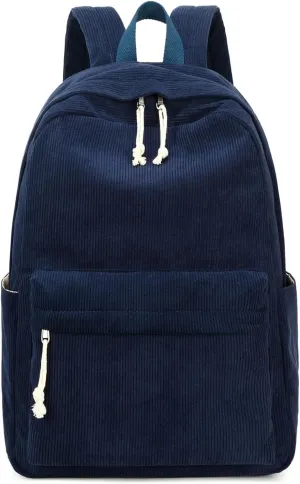 School Backpack for Teen Girls Women Laptop Backpack College Bookbags Middle School Travel Work Commuter Back Pack（Corduroy navy blue）
