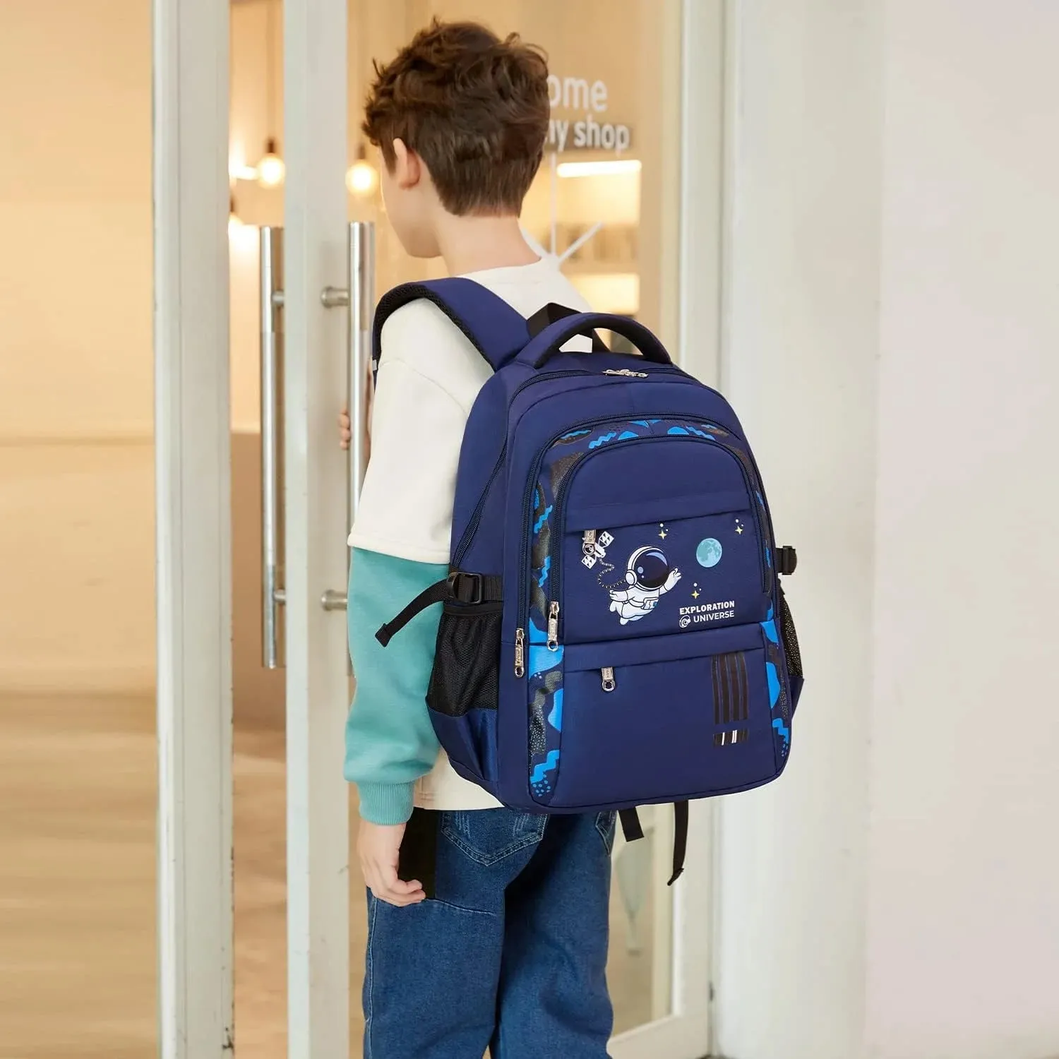 School School Primary Gifts,Blue Bookbags Kids Boys School Backpack Bags Trustworthy service Middle Elementary Spaceman for Sturdy Shipping updates Lightweight School