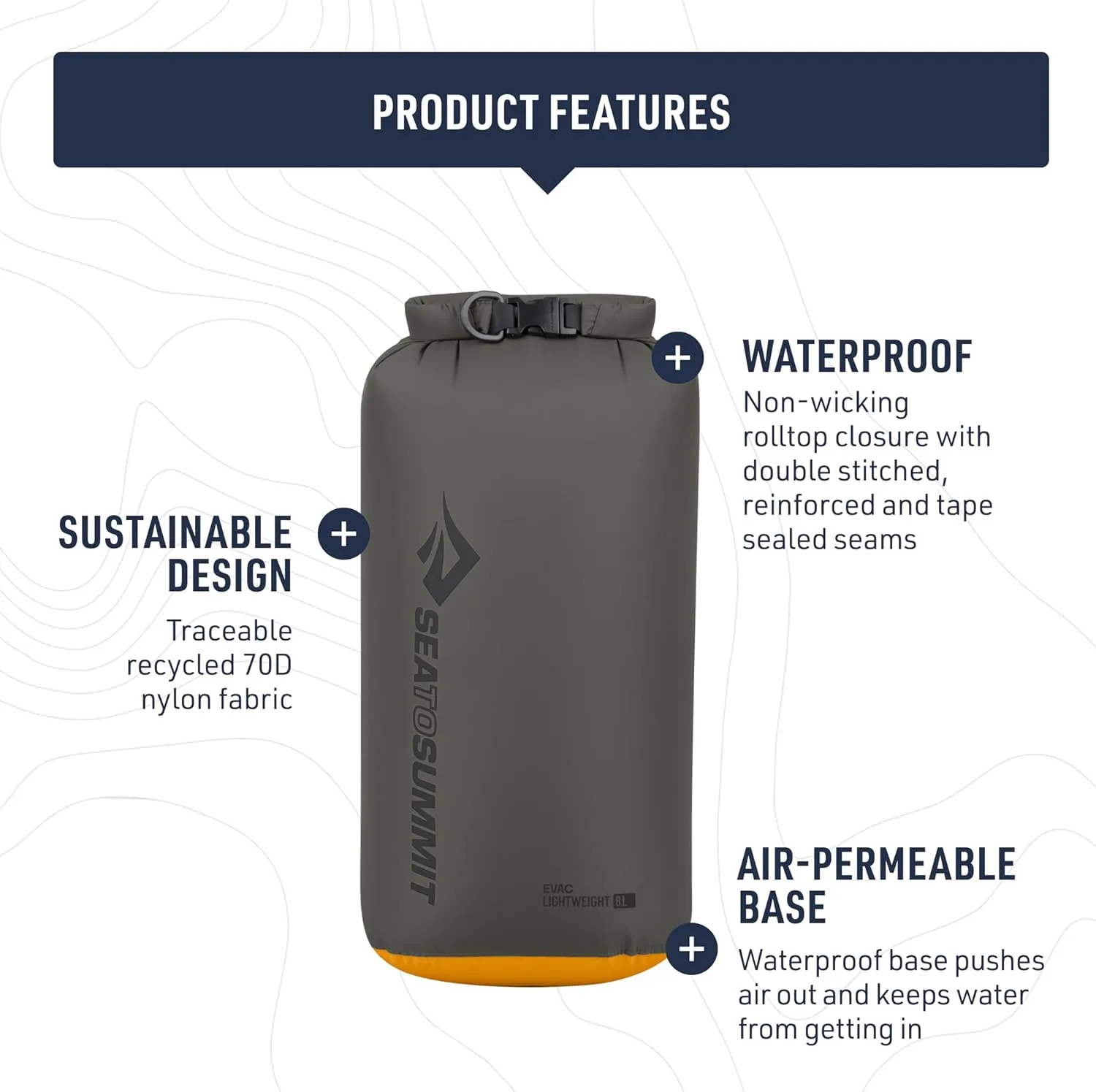 Sea to Summit eVac Dry Bag, Roll-Top Compression Sack, 8 Liter, Beluga Black