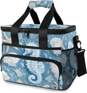 Seahorse Starfish Ocean Cooler Bag Insulated Cooler Soft Sided Cooler 24 Can Portable Picnic Bag Large Leakproof Lunch Bag Box for Beach Grocery Camping Travel Car Men Women