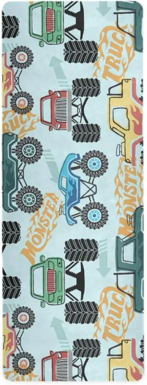 Seamless Pattern Monster Cartoon Truck folding yoga mat travel For hot yoga printed, natural rubber non slip, bag for carrying tapete para ejercicio 71x26 inches
