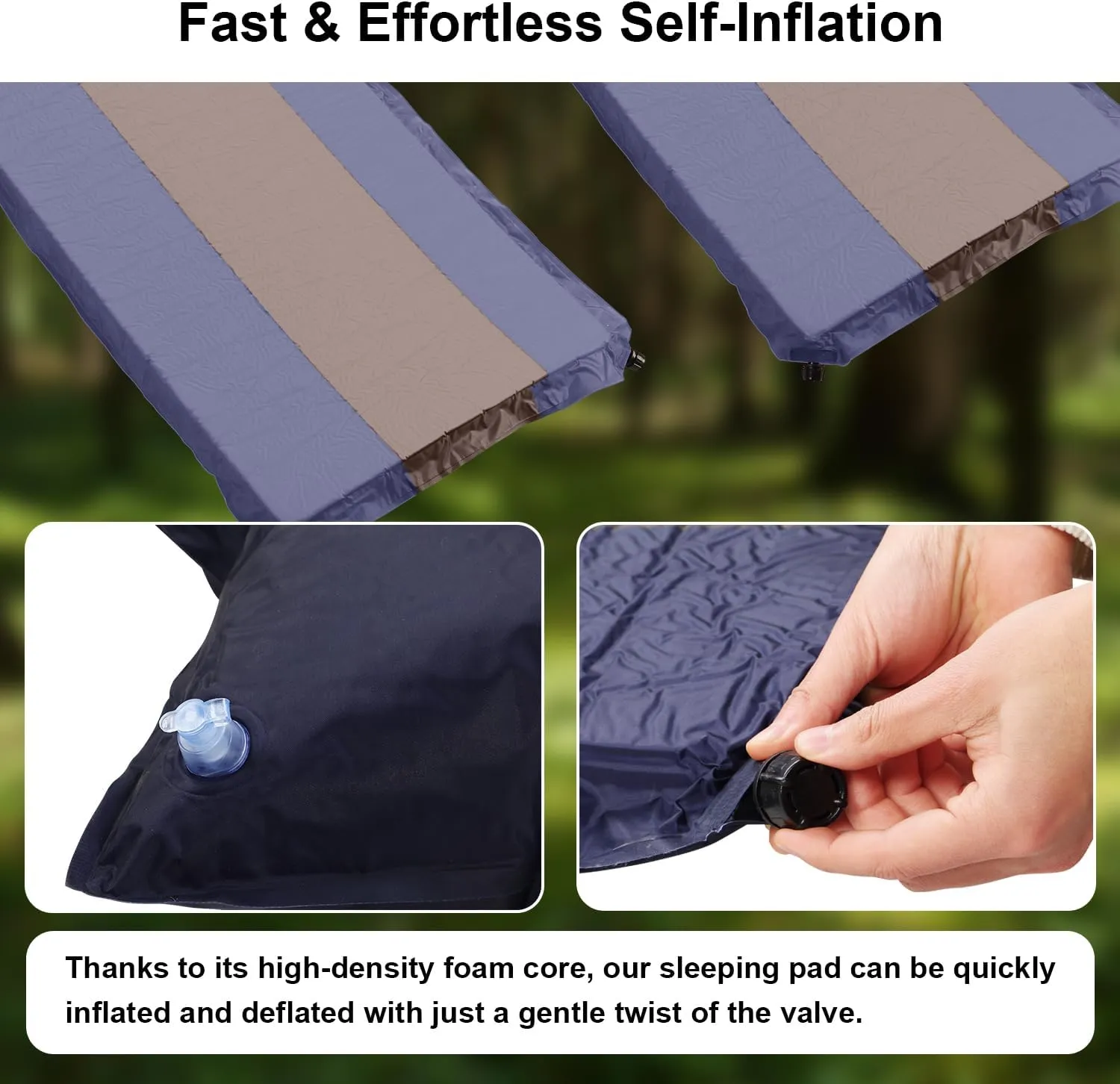 Self-Inflating Sleeping Pad with Pillow, Lightweight Camping Mattress Pad, Sleeping Mat Compact for Tent, Camping, Backpacking, Hiking and Traveling (Blue, 2 Packs)