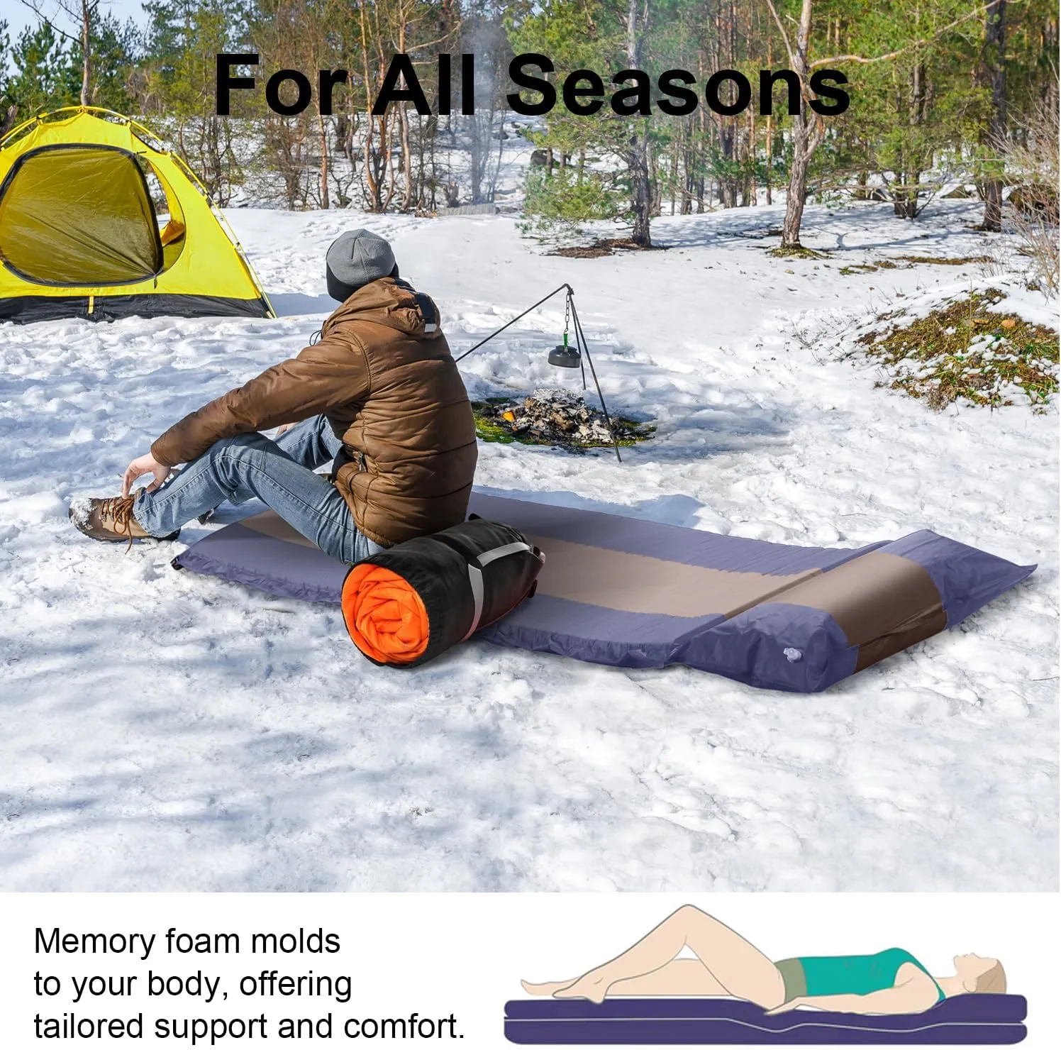 Self-Inflating Sleeping Pad with Pillow, Lightweight Camping Mattress Pad, Sleeping Mat Compact for Tent, Camping, Backpacking, Hiking and Traveling (Blue, 2 Packs)