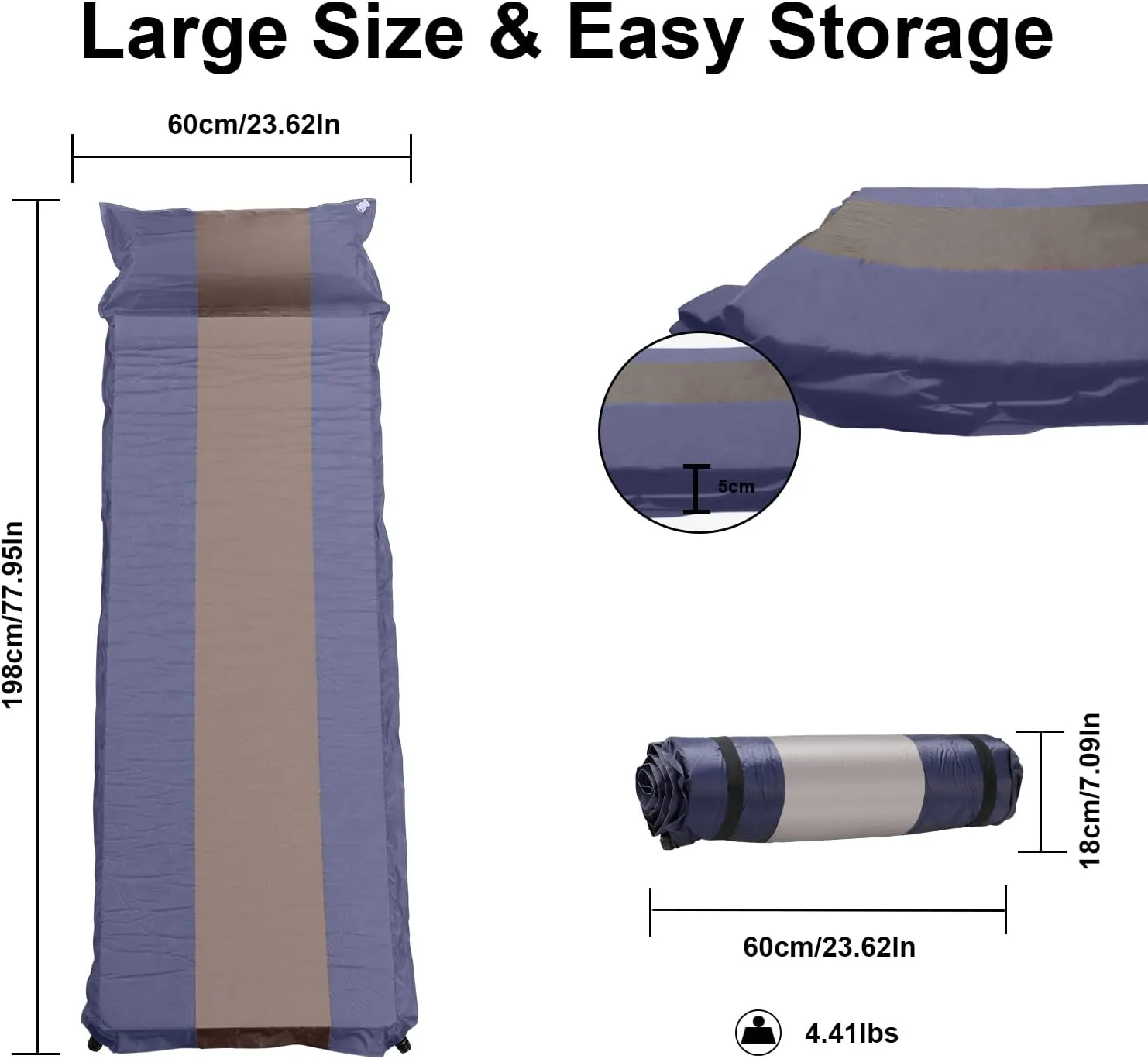 Self-Inflating Sleeping Pad with Pillow, Lightweight Camping Mattress Pad, Sleeping Mat Compact for Tent, Camping, Backpacking, Hiking and Traveling (Blue, 2 Packs)