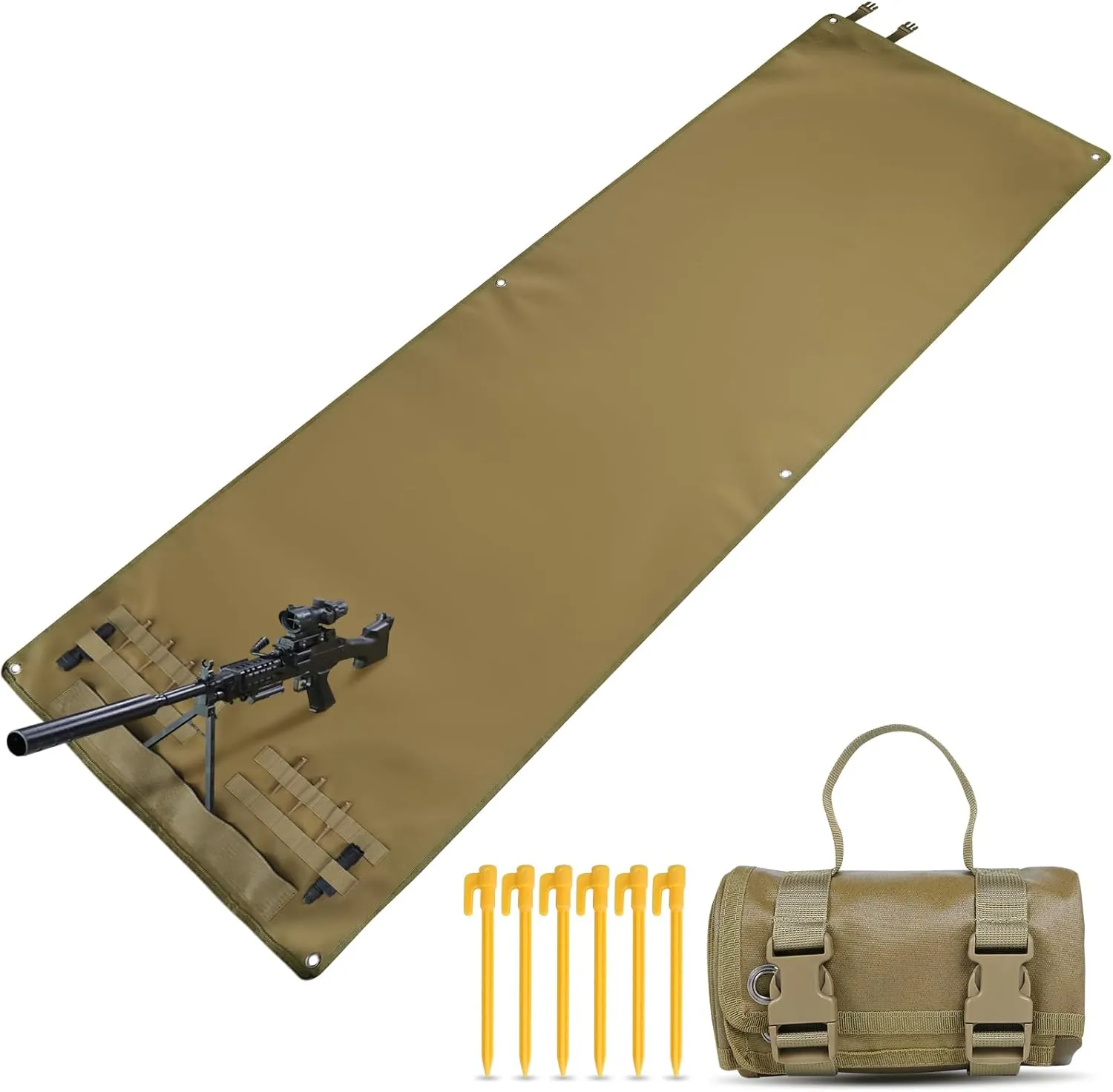 Shooting Mat, Tactical Shooting Mat Prone 1000D Nylon Waterproof Coating, Extra Large Portable Roll Up Folded Non-Slip with Bipod Holder & 6 Ground Nails for Long Range Rifle Shooting Hunting