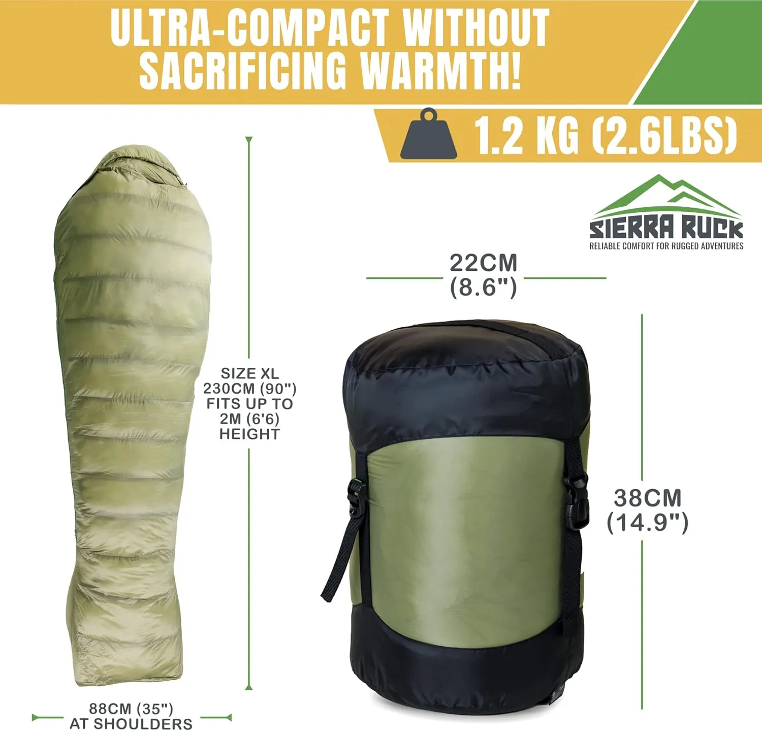 SIERRA RUCK 650 Down Sleeping Bag, Lightweight Pack for Hiking, Backpacking, Trekking and 4 Season Camping