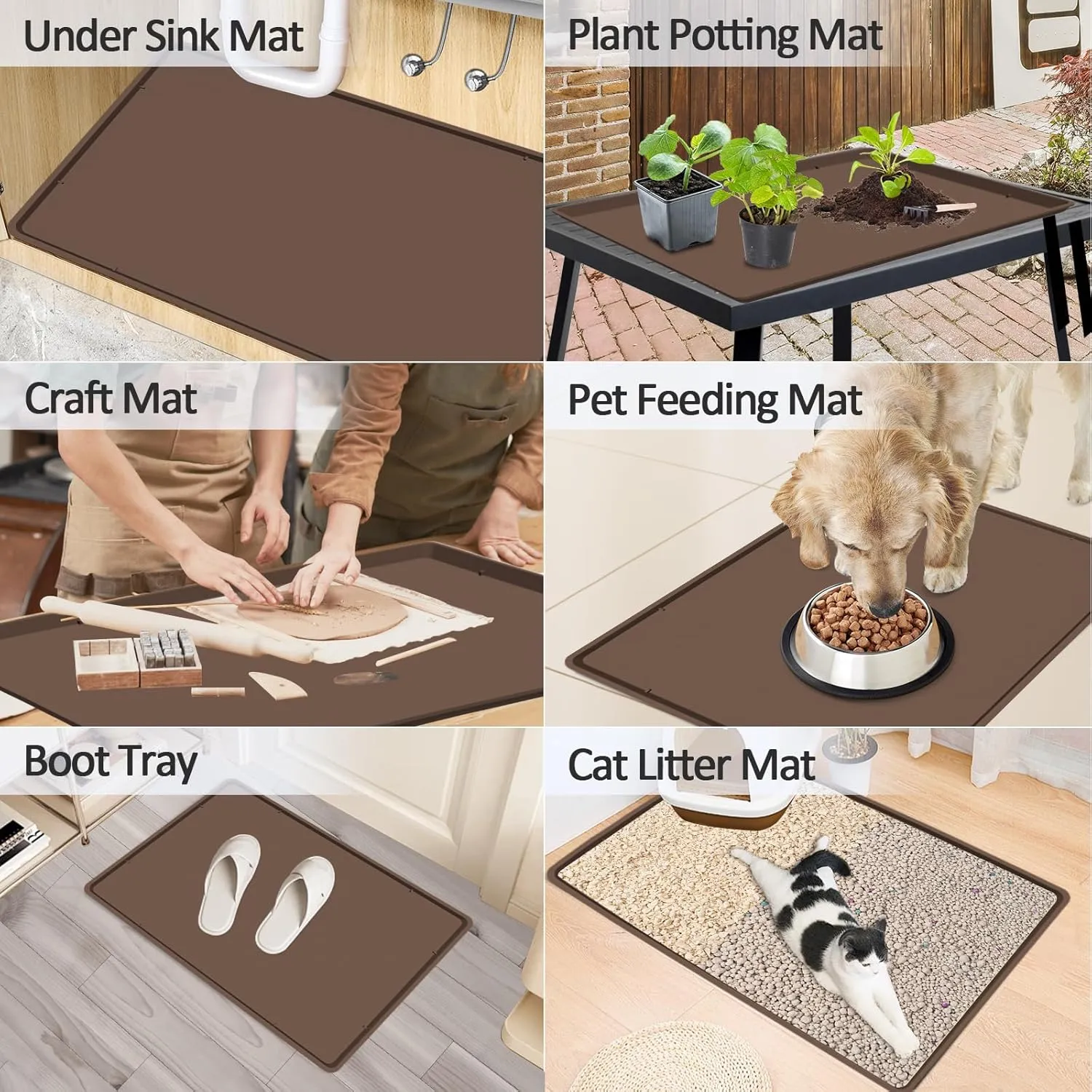 Silicone Coffee Maker Mat with Lip, 19.7'' x 15'' Heavy Duty Coffee Maker Mat for Countertops, Coffee Tray Fit Under Coffee Machine Appliance Automatic Machines Espresso Accessory, Brown