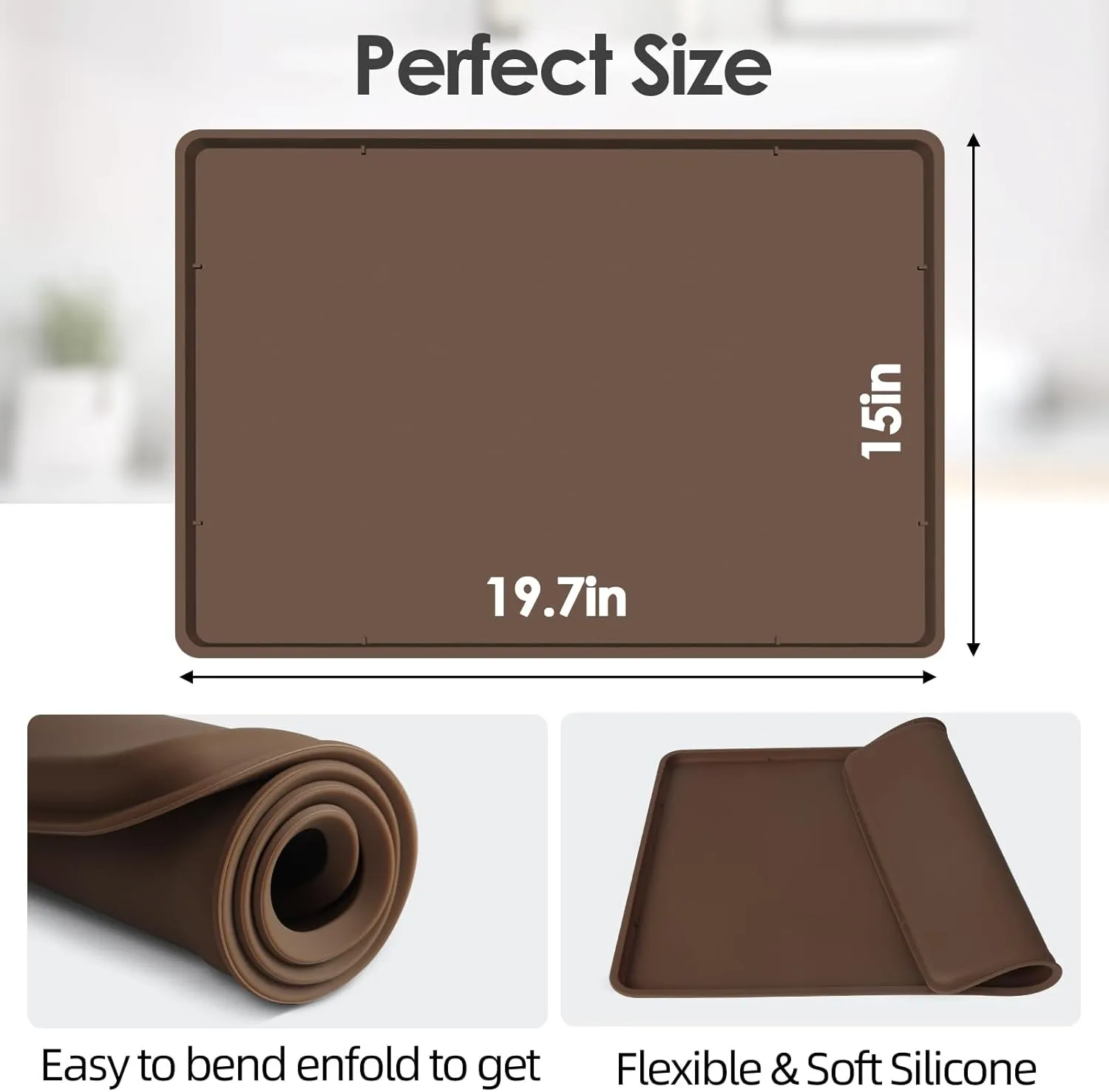 Silicone Coffee Maker Mat with Lip, 19.7'' x 15'' Heavy Duty Coffee Maker Mat for Countertops, Coffee Tray Fit Under Coffee Machine Appliance Automatic Machines Espresso Accessory, Brown