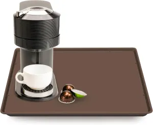 Silicone Coffee Maker Mat with Lip, 19.7'' x 15'' Heavy Duty Coffee Maker Mat for Countertops, Coffee Tray Fit Under Coffee Machine Appliance Automatic Machines Espresso Accessory, Brown