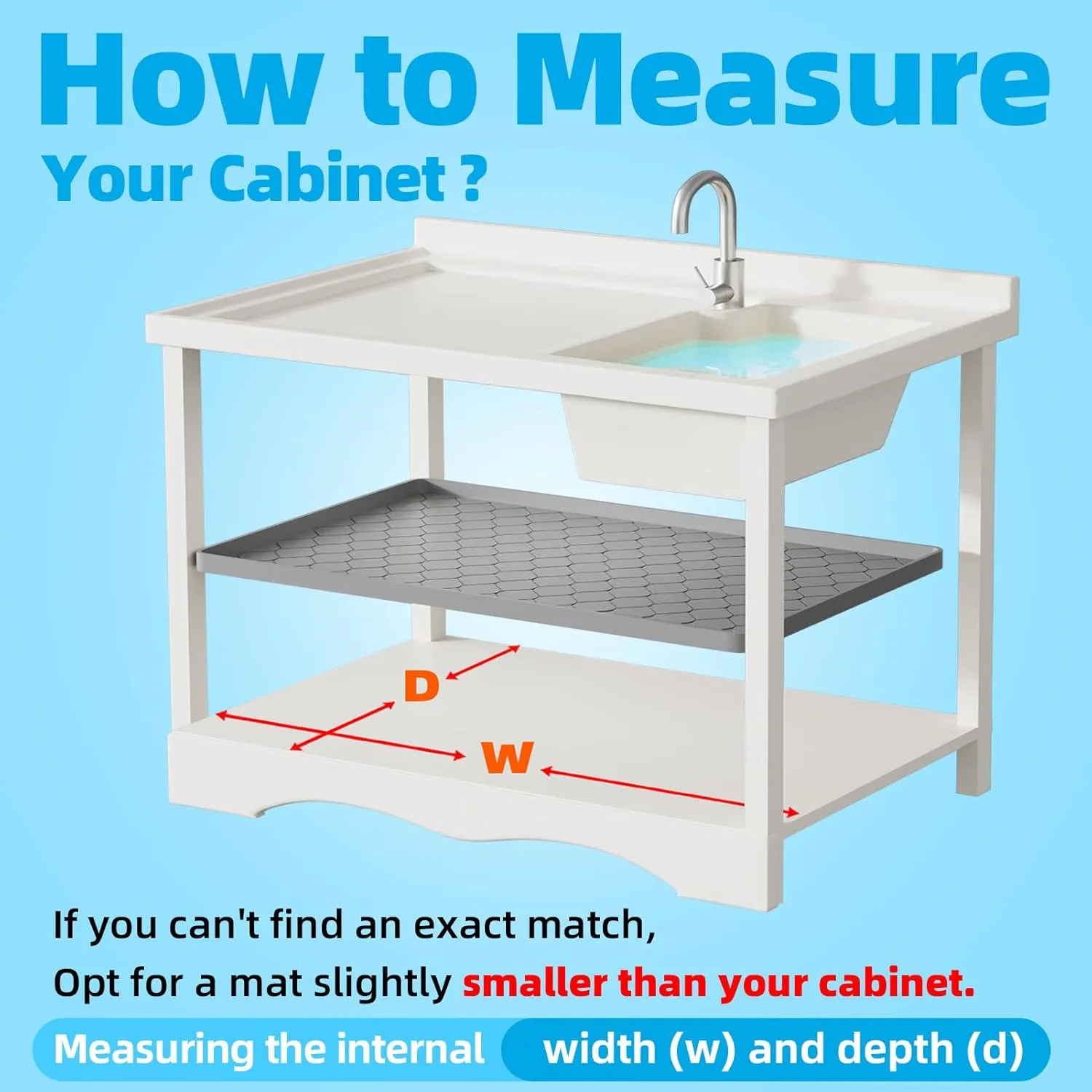 Silicone Under Sink Mat 34" x 22", Kitchen Essentials and Gadgets, Shelf Liner and Cabinet Protector, Home Organizers and Storage, Waterproof Bathroom Tray