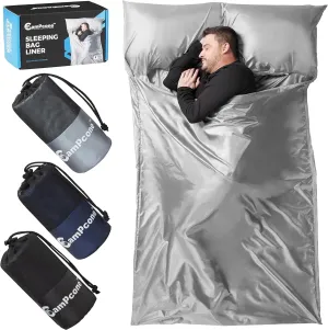 Silky Sleeping Bag Liner Cold/Warm Weather–XL Travel Sheets for Hotel 85"×52"– Lightweight Sleep Sack with Zipper & Pillow Pocket-100% Polyester Adult Sleep Sack - Hotel Sleeping Bag.