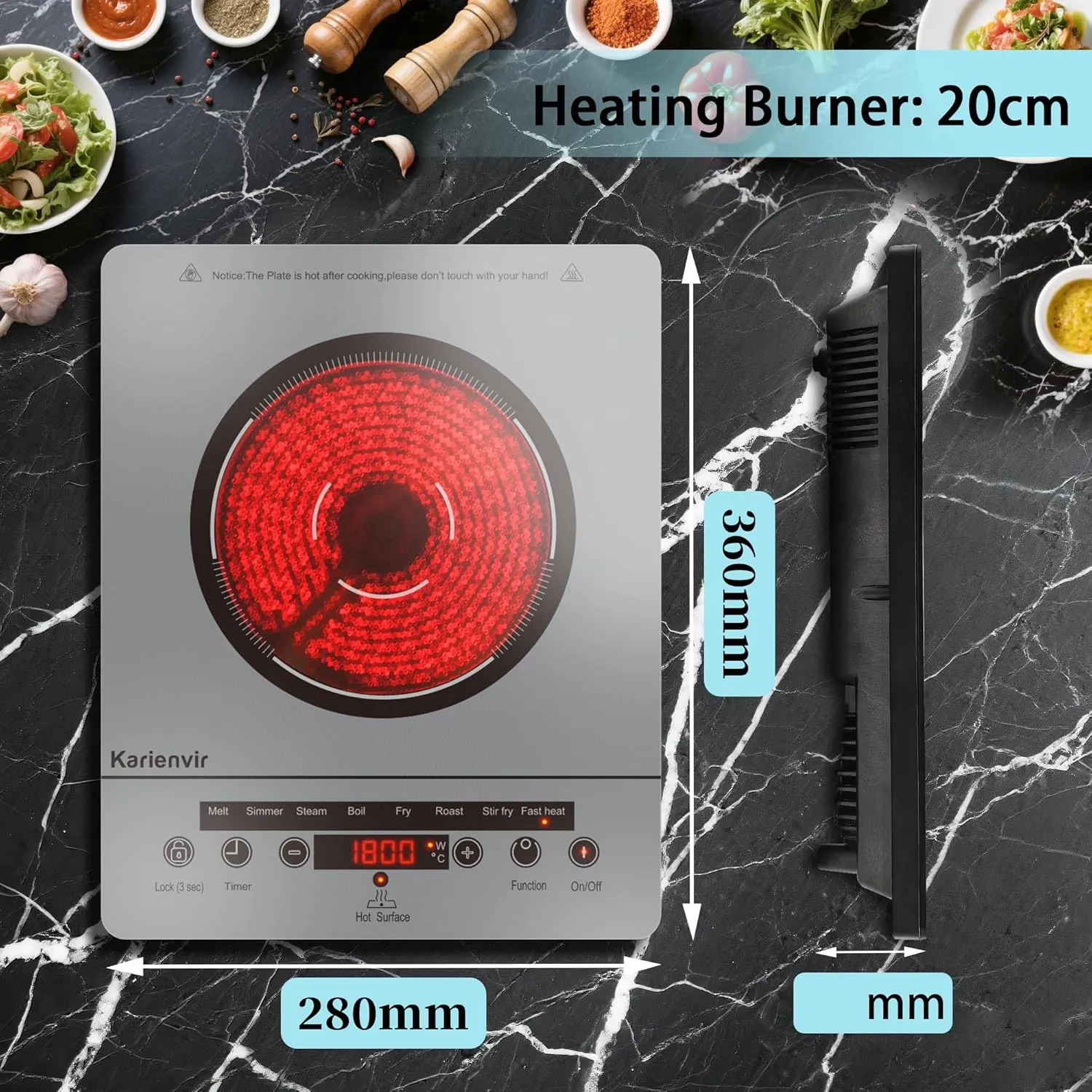 Single Burner Electric Cooktop, Portable Electric Stove 110v with plug, Touch Control, Safety Lock, Timer, Kitchen Cooking Cooktop With 9 Power Levels, 1800W(Grey)