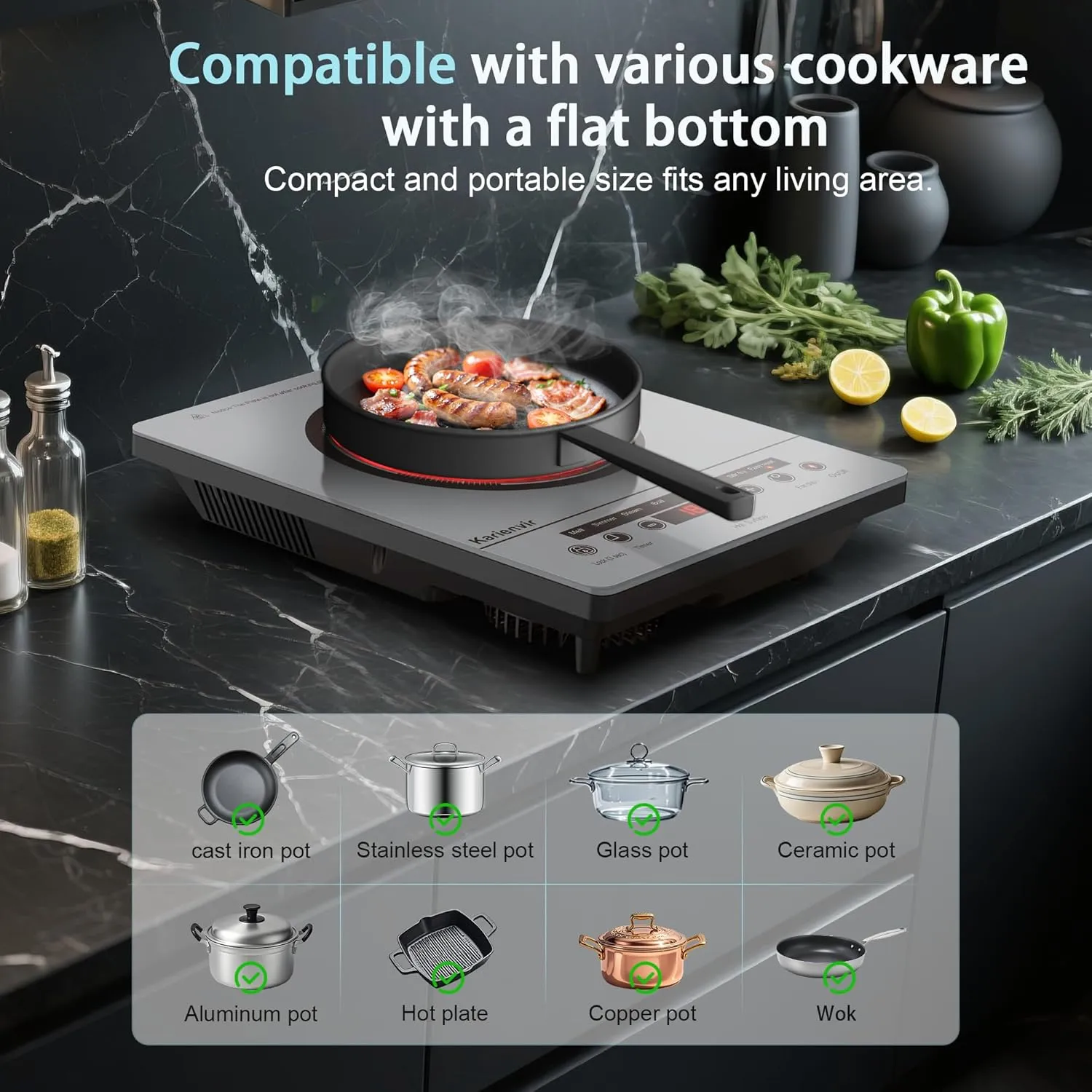 Single Burner Electric Cooktop, Portable Electric Stove 110v with plug, Touch Control, Safety Lock, Timer, Kitchen Cooking Cooktop With 9 Power Levels, 1800W(Grey)