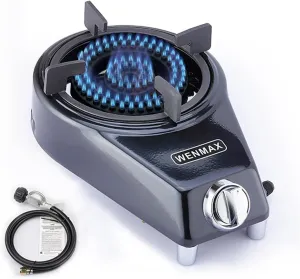 Single Burner Propane Stove, Portable Gas Stove with Propane Adapter Hose, High Heat Value 15000 BTU, Smart Valve Protection for Children, Portable Size for Outdoor Use