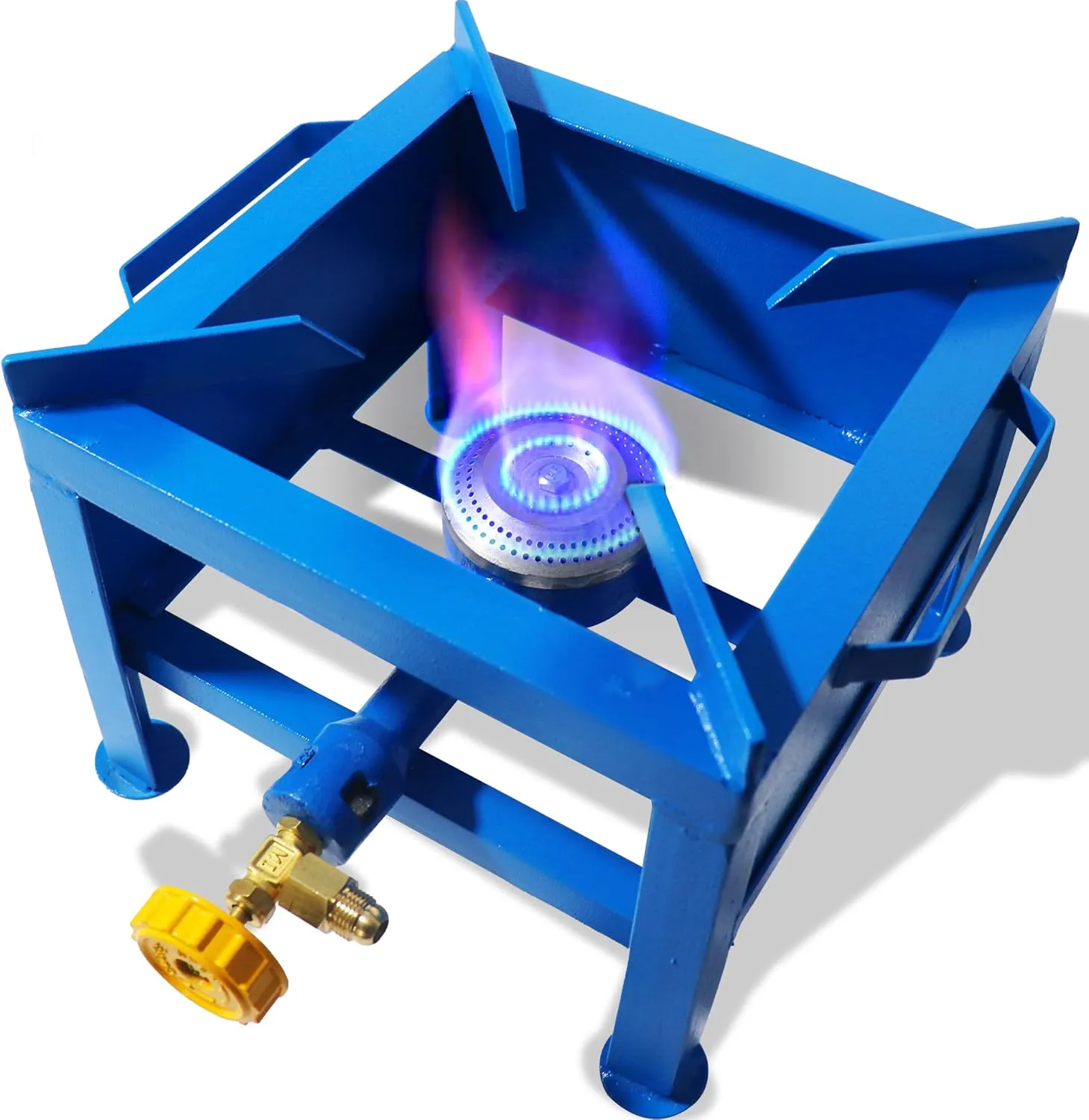 Single Burner Propane Stove - with Hose & Adjustable 0-20 Psi Regulator - High BTU Propane Burner - Square Portable Gas Stove - Perfect for Camping & Outdoor Cooking, BBQ, Turkey fryers