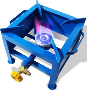 Single Burner Propane Stove - with Hose & Adjustable 0-20 Psi Regulator - High BTU Propane Burner - Square Portable Gas Stove - Perfect for Camping & Outdoor Cooking, BBQ, Turkey fryers