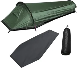 Single Person Backpacking Tent Hiking Bivy Tent Lightweight Sleeping Bag Tent with Ground Cloth, Army Green