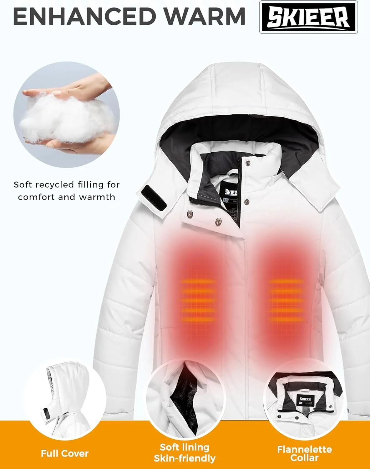 Skieer Girls' Waterproof Ski Jacket Warm Windproof Snow Winter Coat