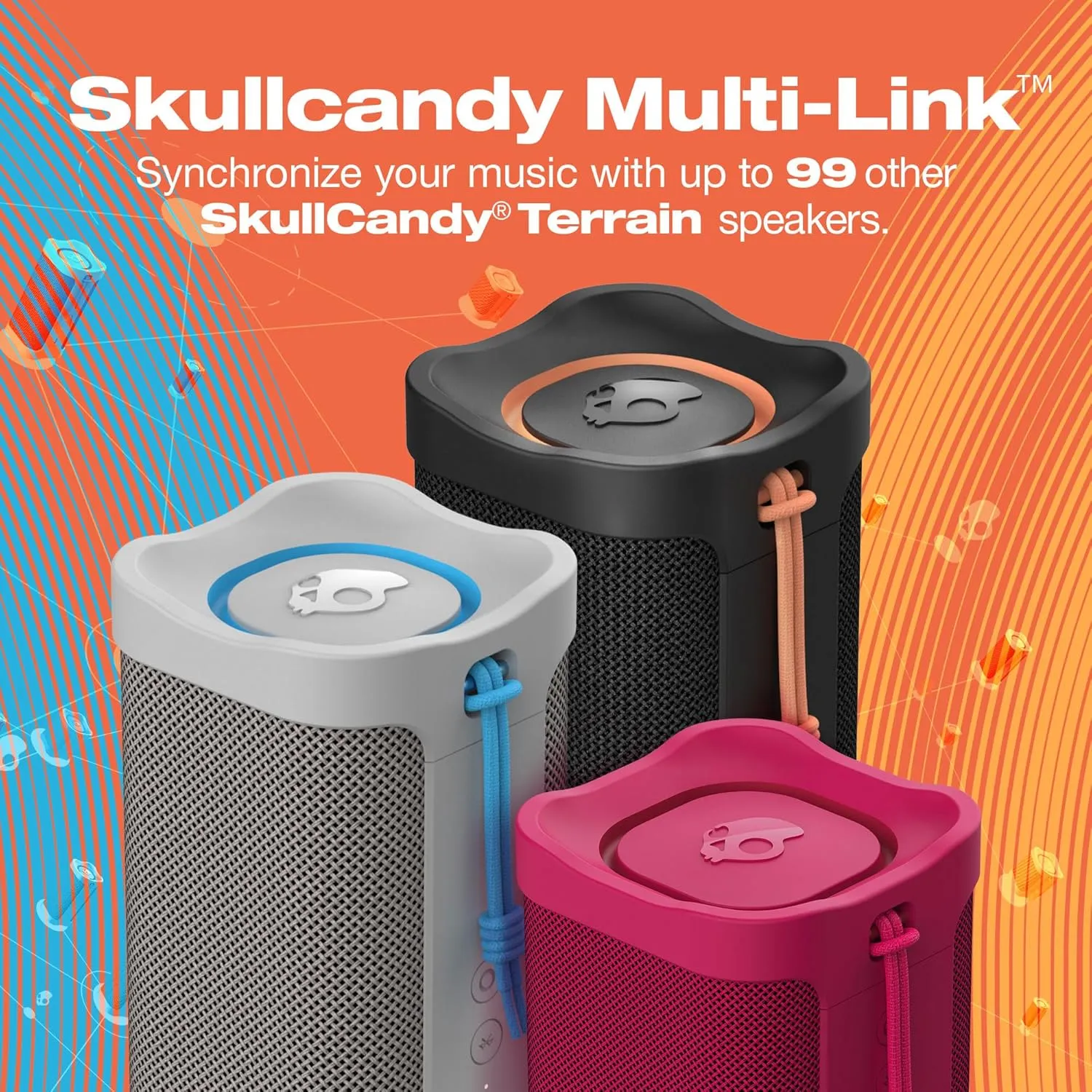 Skullcandy Terrain Wireless Bluetooth Speaker - IPX7 Waterproof Portable Speaker with Dual Custom Passive Radiators, 14 Hour Battery, Nylon Wrist Wrap, & True Wireless Stereo