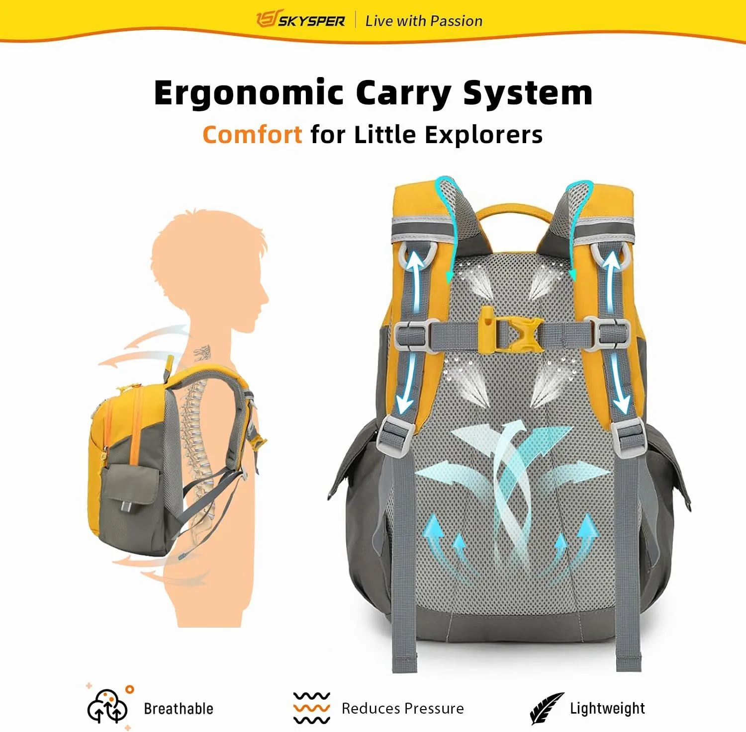 SKYSPER Kids Backpack 10L Toddler Backpack Travel Daypack for Preschool and Kindergarten(Yellow)