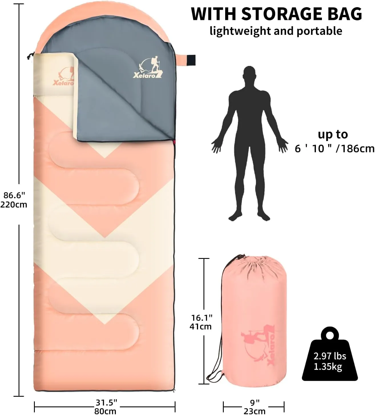 Sleeping Bag for Adults, Girls, Boys - 3 Season Warm & Cool Weather Lightweight Waterproof Camping Bag for Hiking, Outdoor Travel