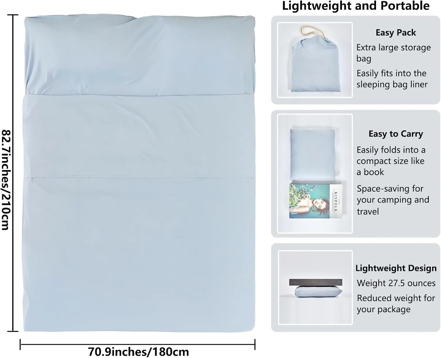 Sleeping Bag Liner Camping Adult Sleep Sack Lightweight Travel Sheet for Hotel Bed Compact Ultralight Essential Cleaning Supplies Kit Travel Bedding Set for Backpacking