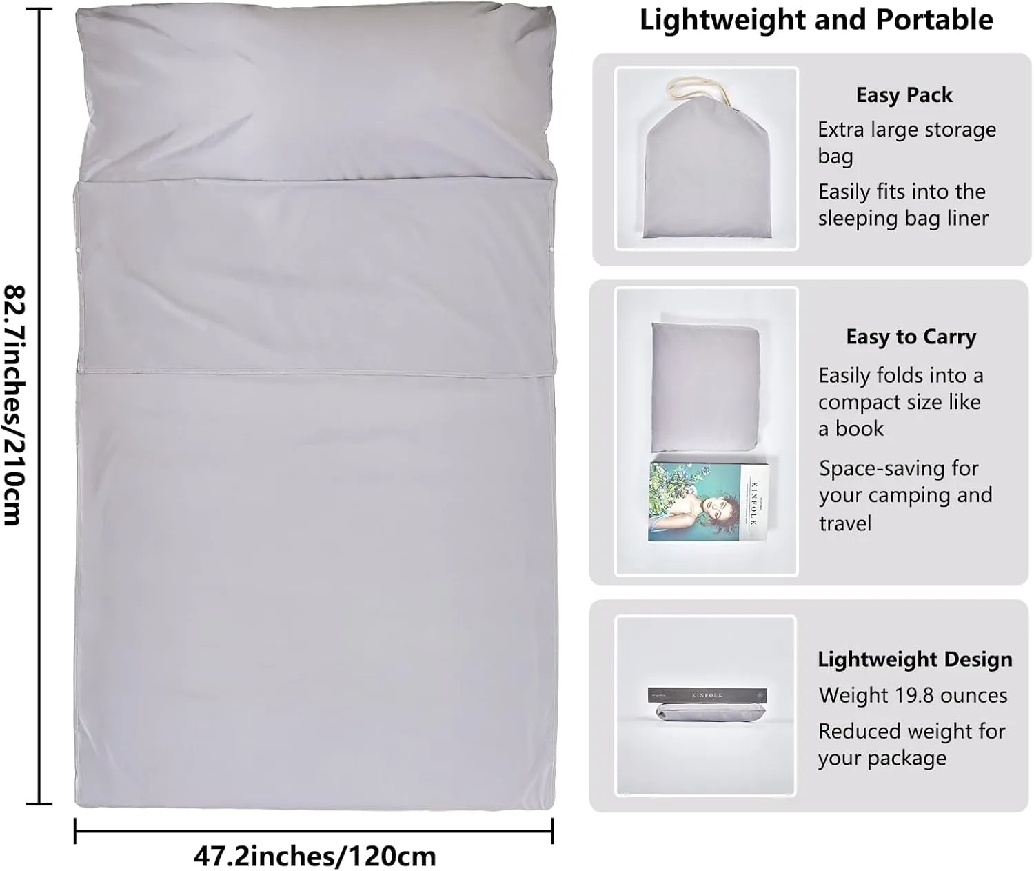 Sleeping Bag Liner Camping Adult Sleep Sack Lightweight Travel Sheet for Hotel Bed Compact Ultralight Essential Cleaning Supplies Kit Travel Bedding Set for Backpacking