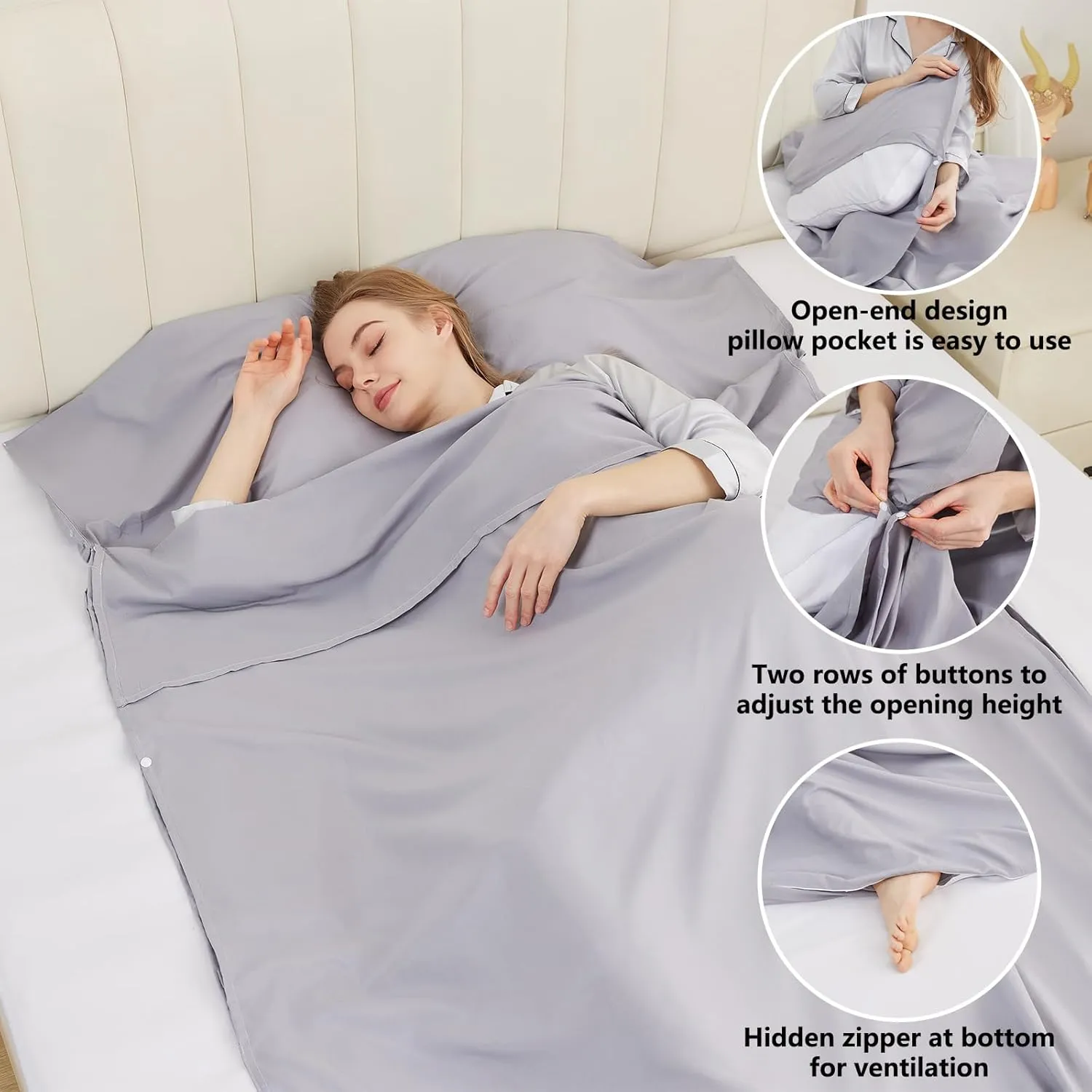 Sleeping Bag Liner Camping Adult Sleep Sack Lightweight Travel Sheet for Hotel Bed Compact Ultralight Essential Cleaning Supplies Kit Travel Bedding Set for Backpacking