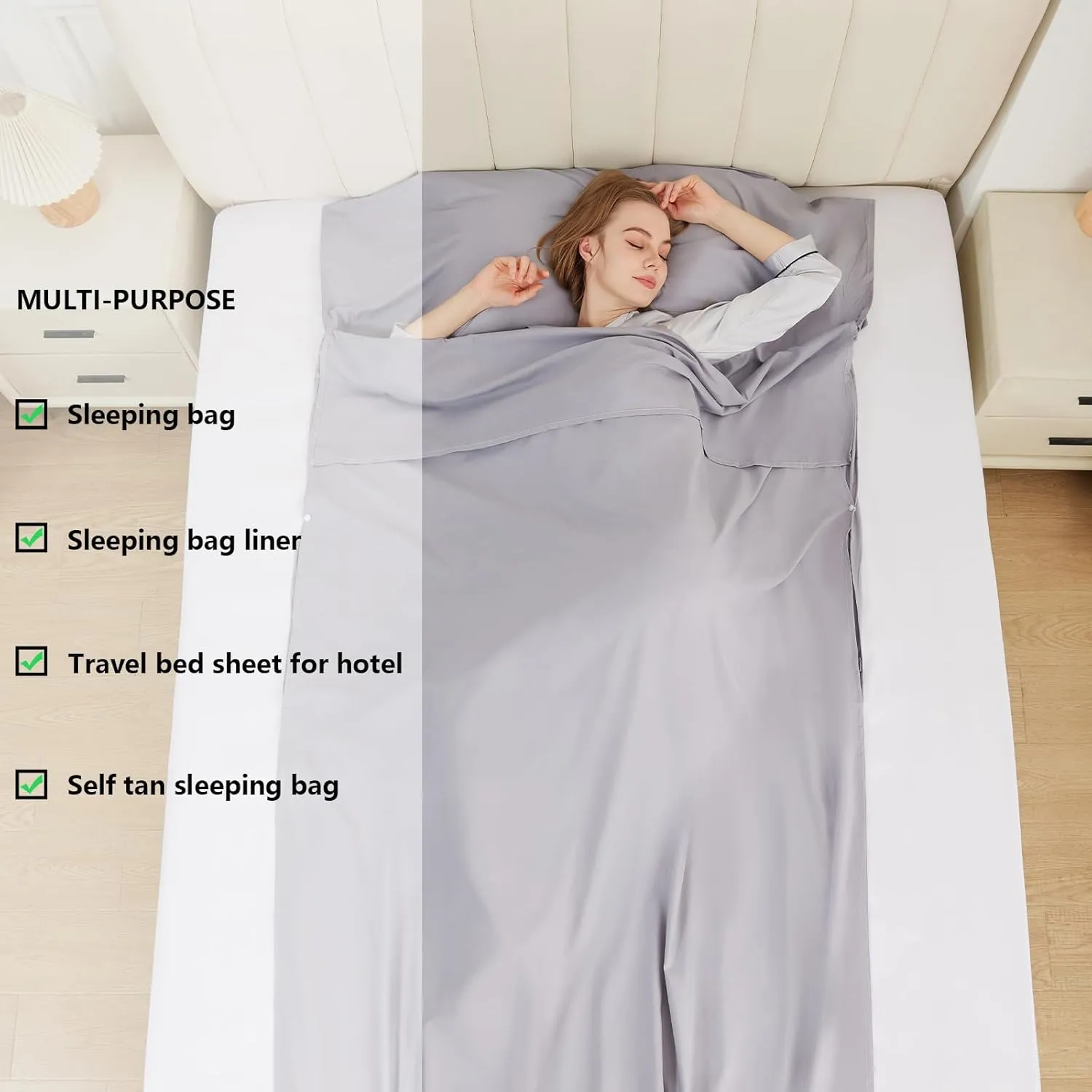 Sleeping Bag Liner Camping Adult Sleep Sack Lightweight Travel Sheet for Hotel Bed Compact Ultralight Essential Cleaning Supplies Kit Travel Bedding Set for Backpacking