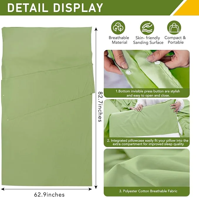 Sleeping Bag Liner - Lightweight, Compact & Portable Adult Sleeping Bag Liner,Lightweight Travel Sheet for Hotels & Traveling, Suitable for All Seasons, Camping, Backpacking, Hiking