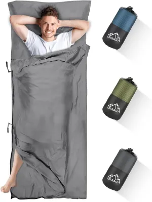 Sleeping Bag Liner, Updated Adult Sleep Sack & Travel Sheets with Foot Zipper, Lightweight and Portable Camping Sleeping Bag Liners - Ideal for Backpacking, Hostels and Camping