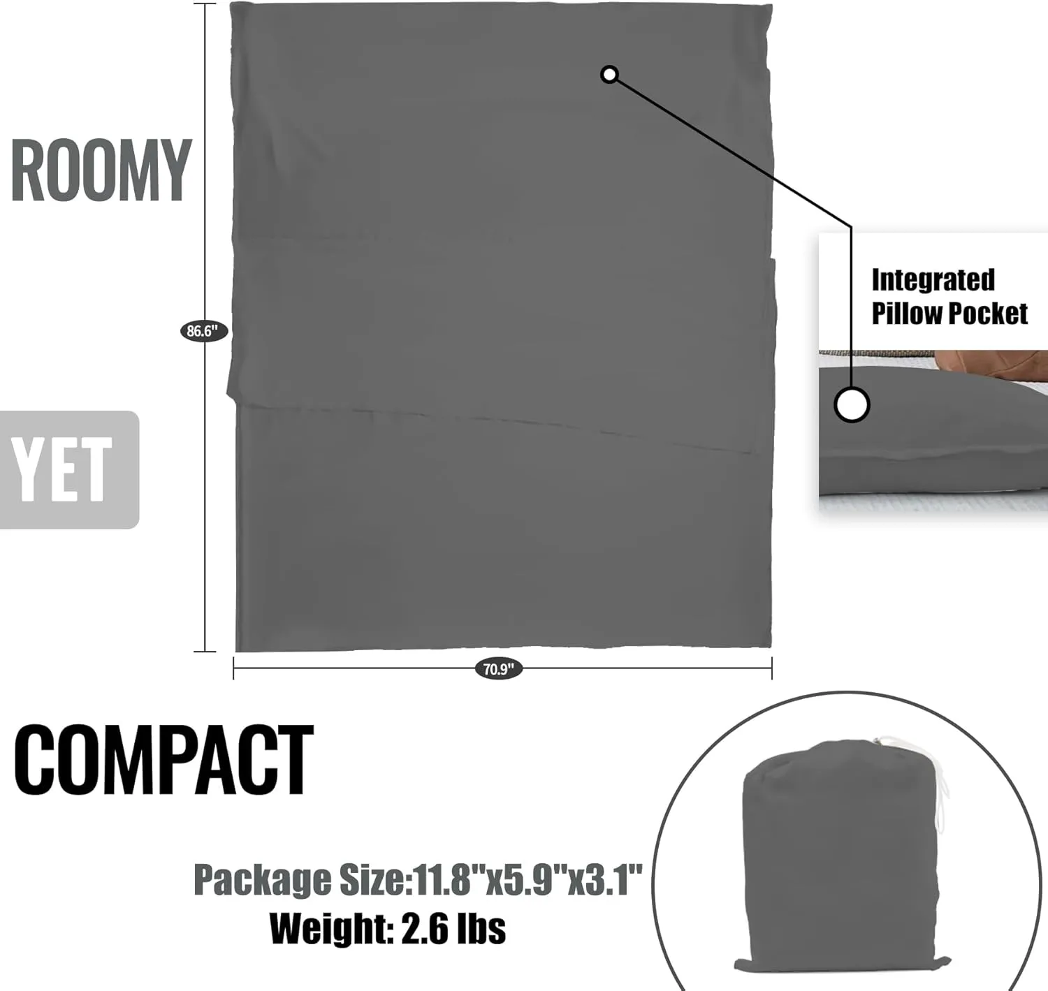 Sleeping Bag Liner,Long Staple Cotton, Adult Sleep Sack & Travel Sheets,Travel Sleep Sack for Backpacking, Hotels & Hostels Lightweight Travel Sheet Camping Sheets,Has Full Length Zipper