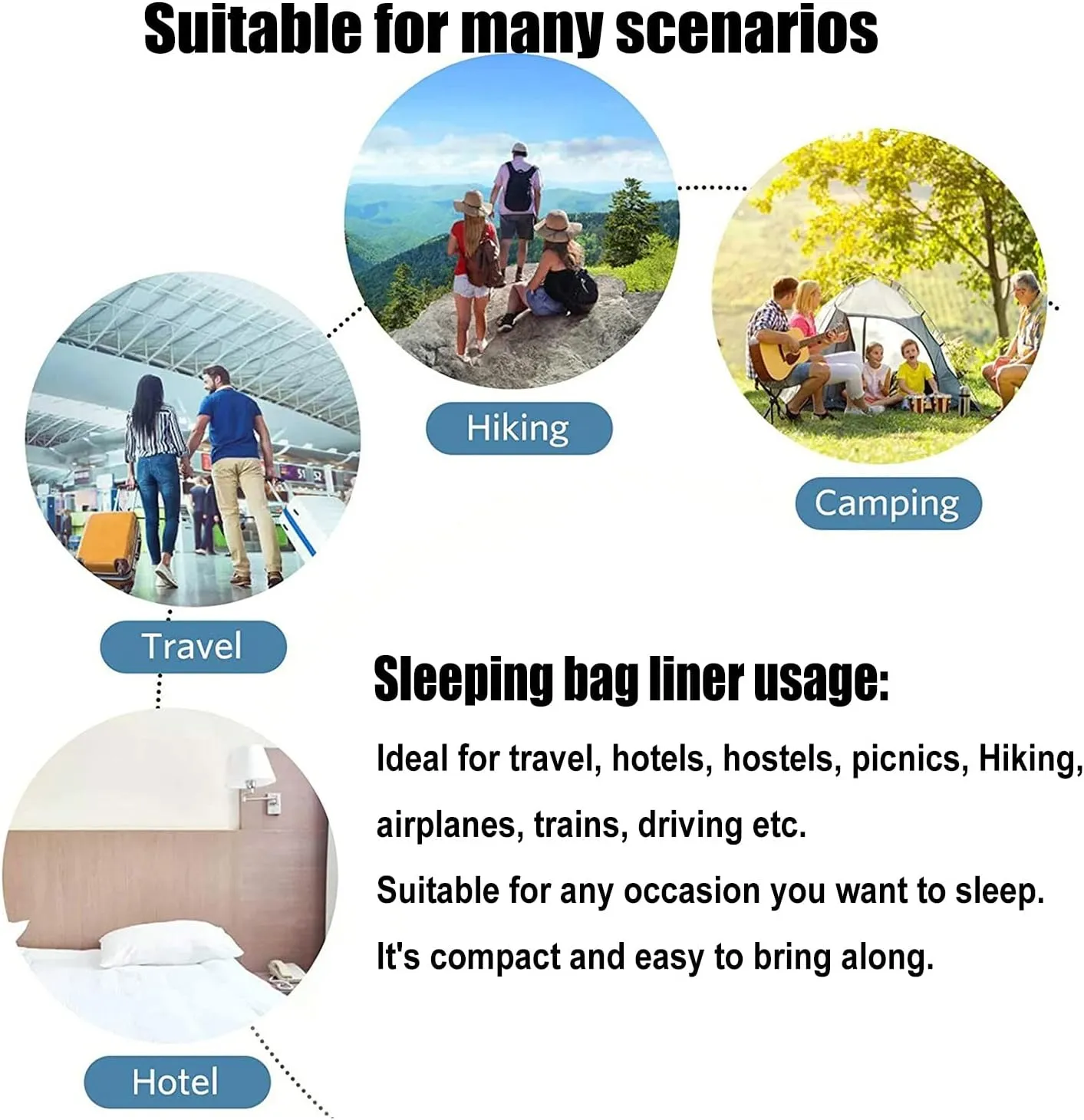 Sleeping Bag Liners Outdoor Portable Sleeping Bag Liner, Lightweight Breathable Sleeping Bag Sheet, Camping Travel Hotel Dustproof Sheets, Suitable for Single Double Bed
