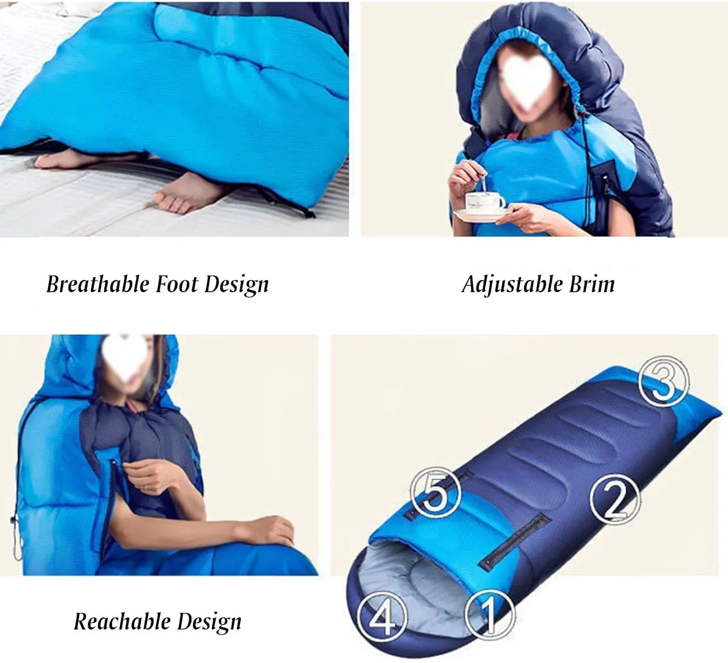 Sleeping Bags for Adults, Travel Sleeping Bag Lightweight Wearable Sleeping Bags with Arm Holes and Pillow, Double Person Camping Gear for Cold Weather Hiking Family 4 Seasons
