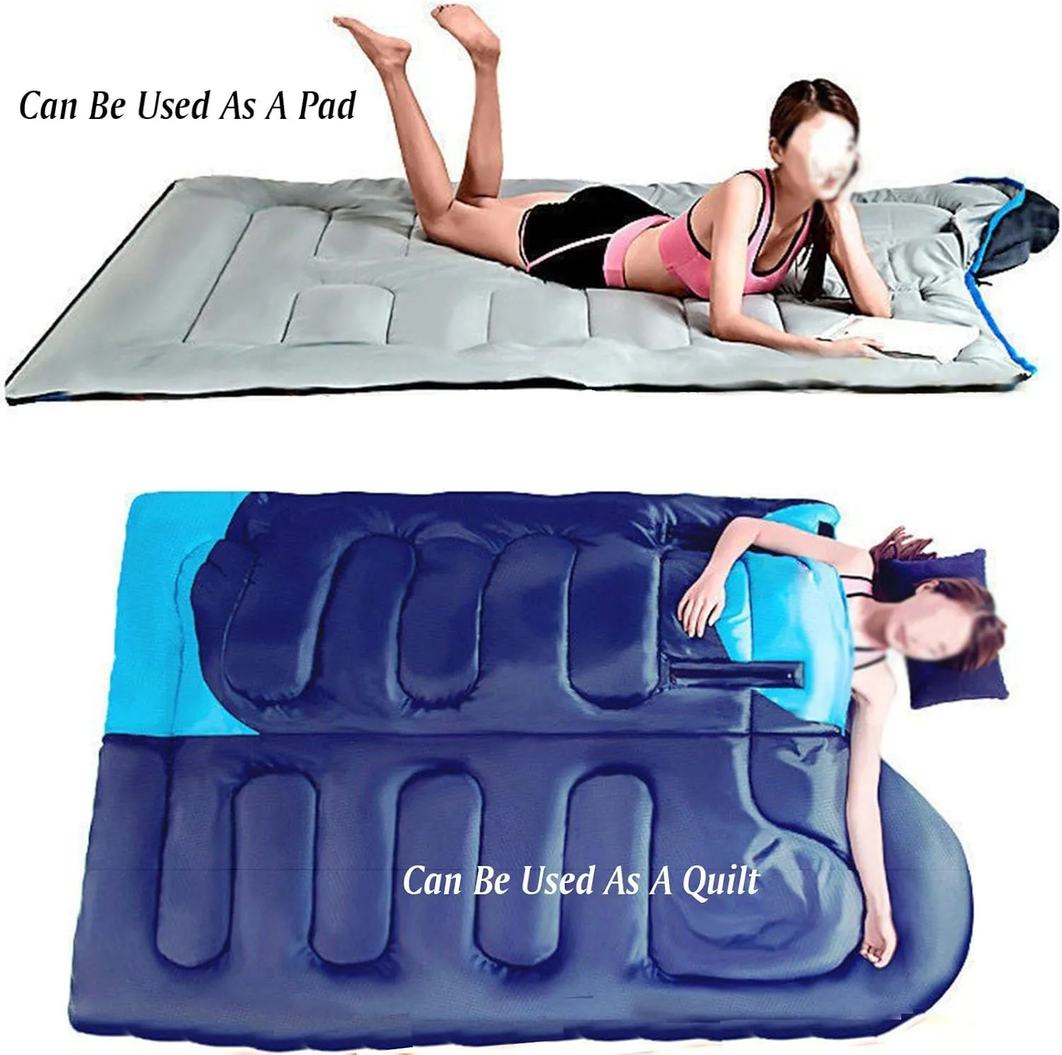 Sleeping Bags for Adults, Travel Sleeping Bag Lightweight Wearable Sleeping Bags with Arm Holes and Pillow, Double Person Camping Gear for Cold Weather Hiking Family 4 Seasons