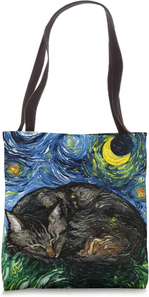Sleeping Brown Tabby Cat Starry Night Art by Aja Tote Bag