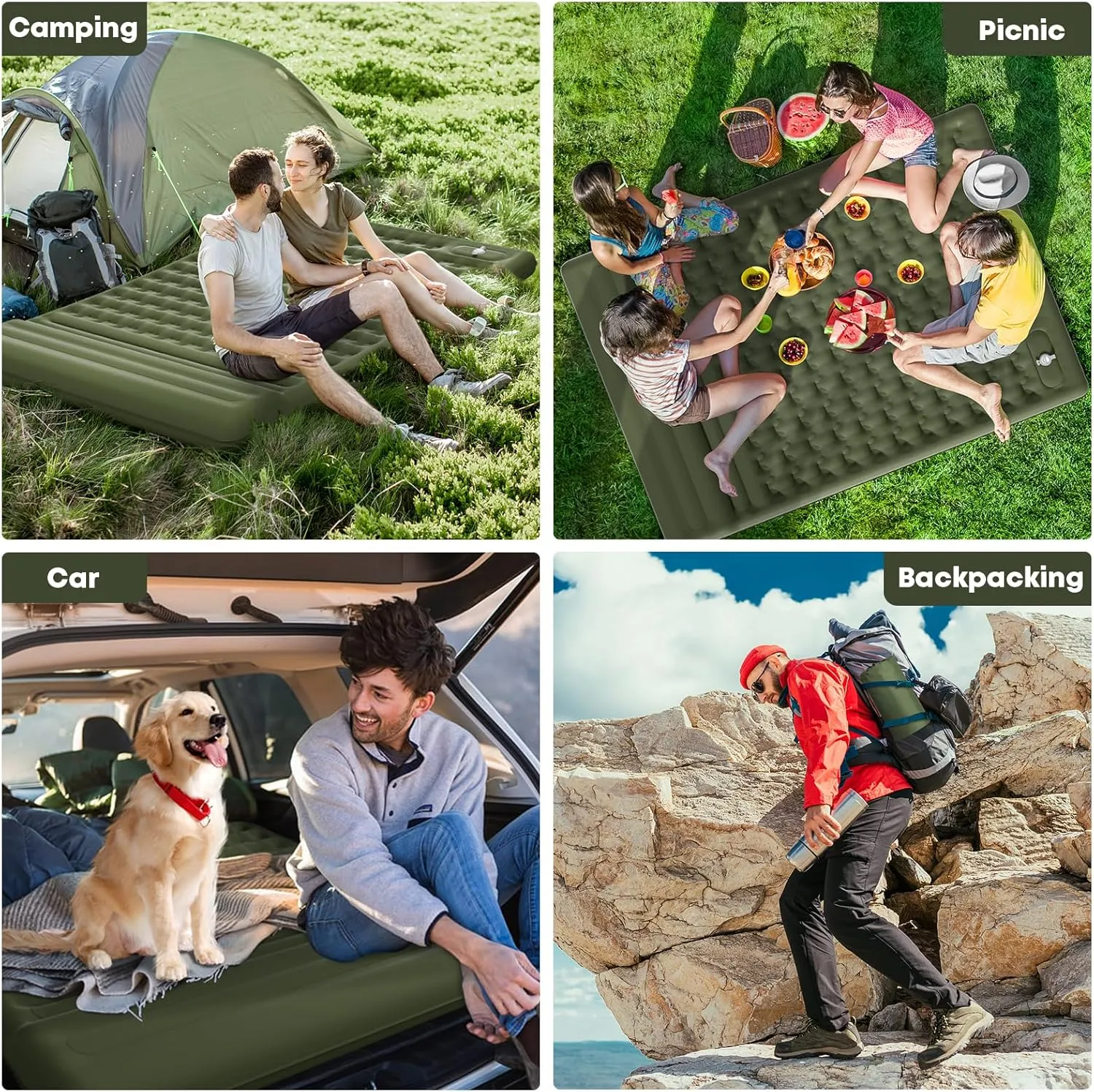 Sleeping Pad 4.7" Extra Thick, Upgraded Reinforced Support Structure with Built-in Foot Pump and Pillows Portable Camping Air Mattress Bed for Tent Backpacking Hiking
