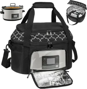 Slow Cooker Carrying Bag Compatible with 6-8 Quart CrockPot and Hamlton Beach with Lid Fastener and See-through Window,Bag Only