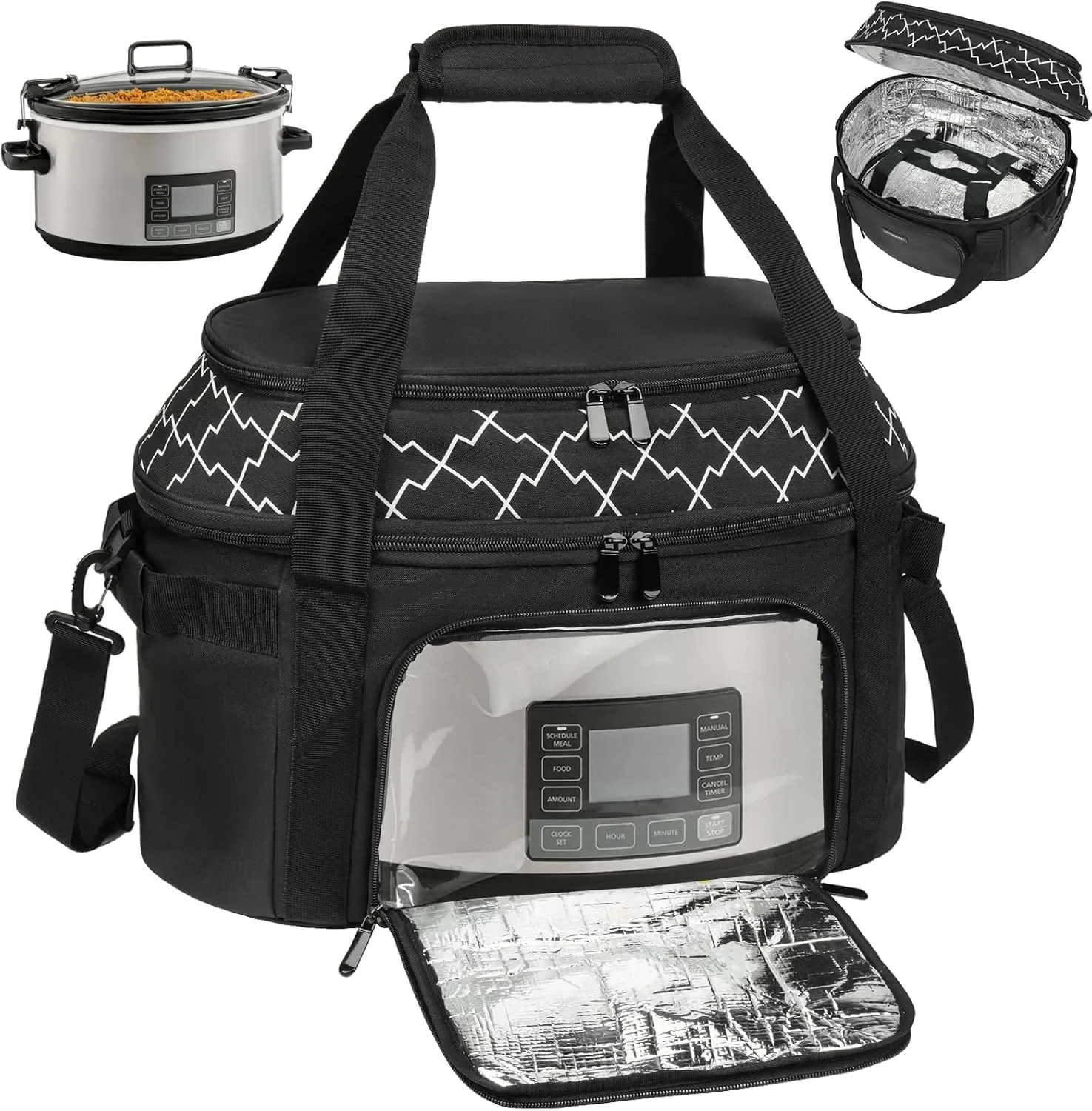 Slow Cooker Carrying Bag Compatible with 6-8 Quart CrockPot and Hamlton Beach with Lid Fastener and See-through Window,Bag Only