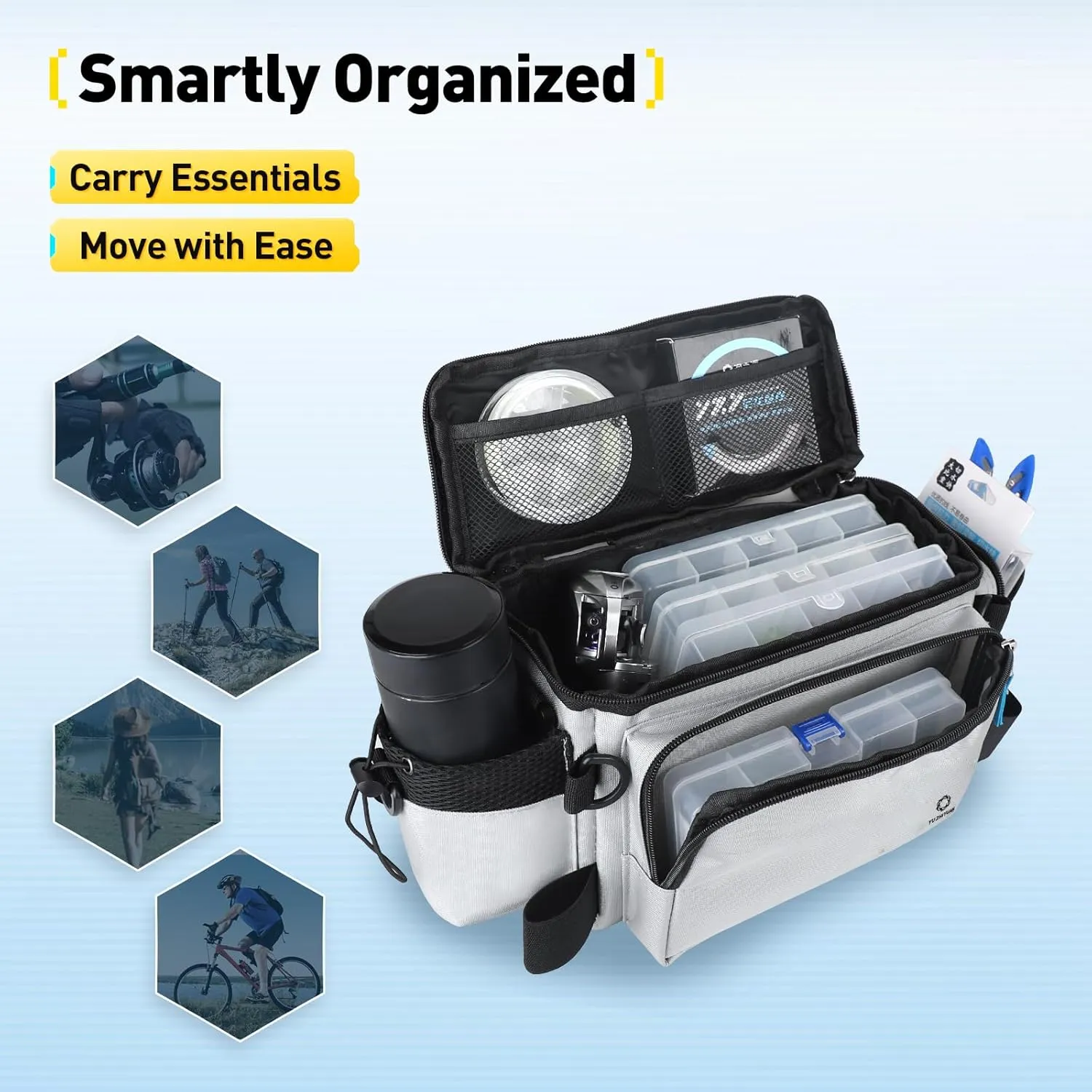 Small Fishing Bag with Rod Strap, Small Tackle Bag – Tackle Boxes & Gear,Portable & Lightweight, Move Freely, Cast Smoothly - Fishing Gifts for Men (Medium - Light Grey)