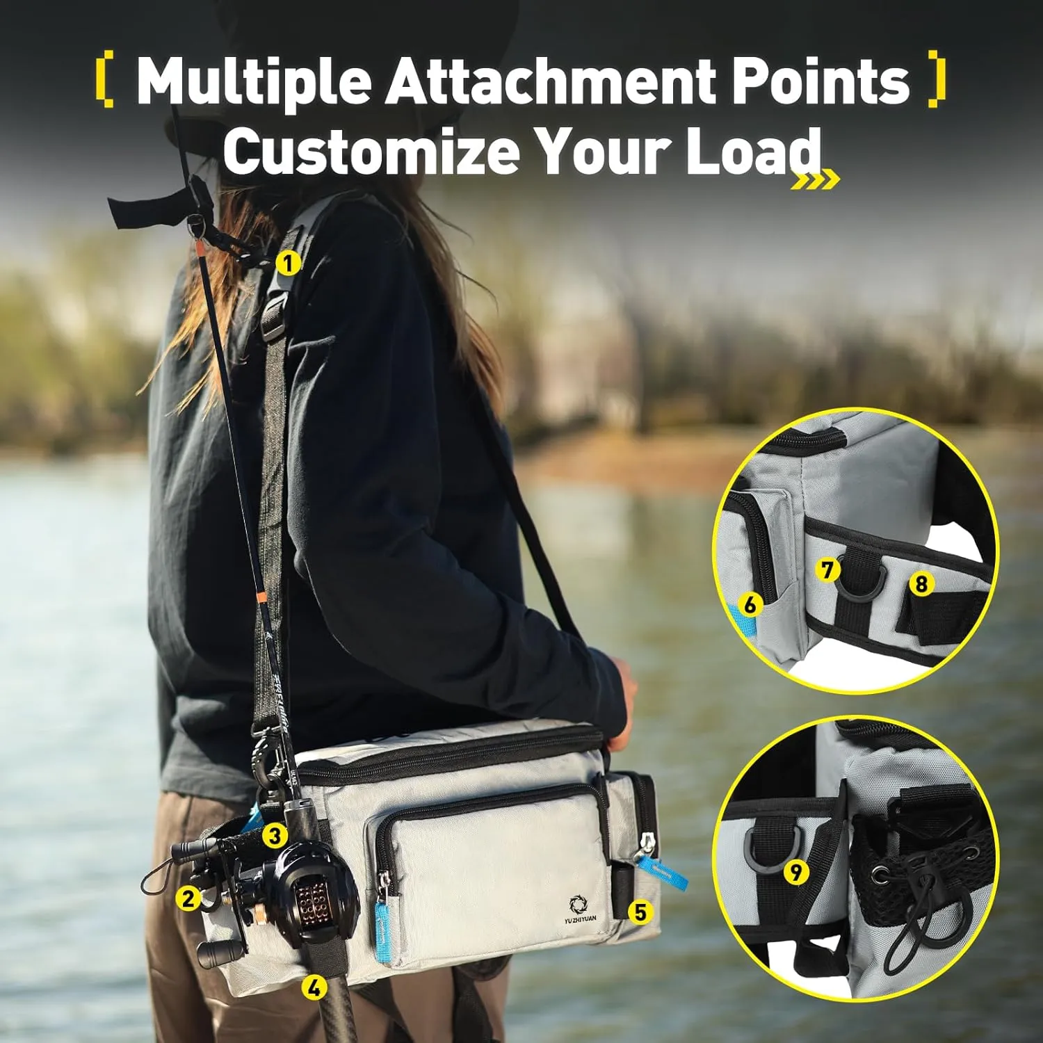 Small Fishing Bag with Rod Strap, Small Tackle Bag – Tackle Boxes & Gear,Portable & Lightweight, Move Freely, Cast Smoothly - Fishing Gifts for Men (Medium - Light Grey)