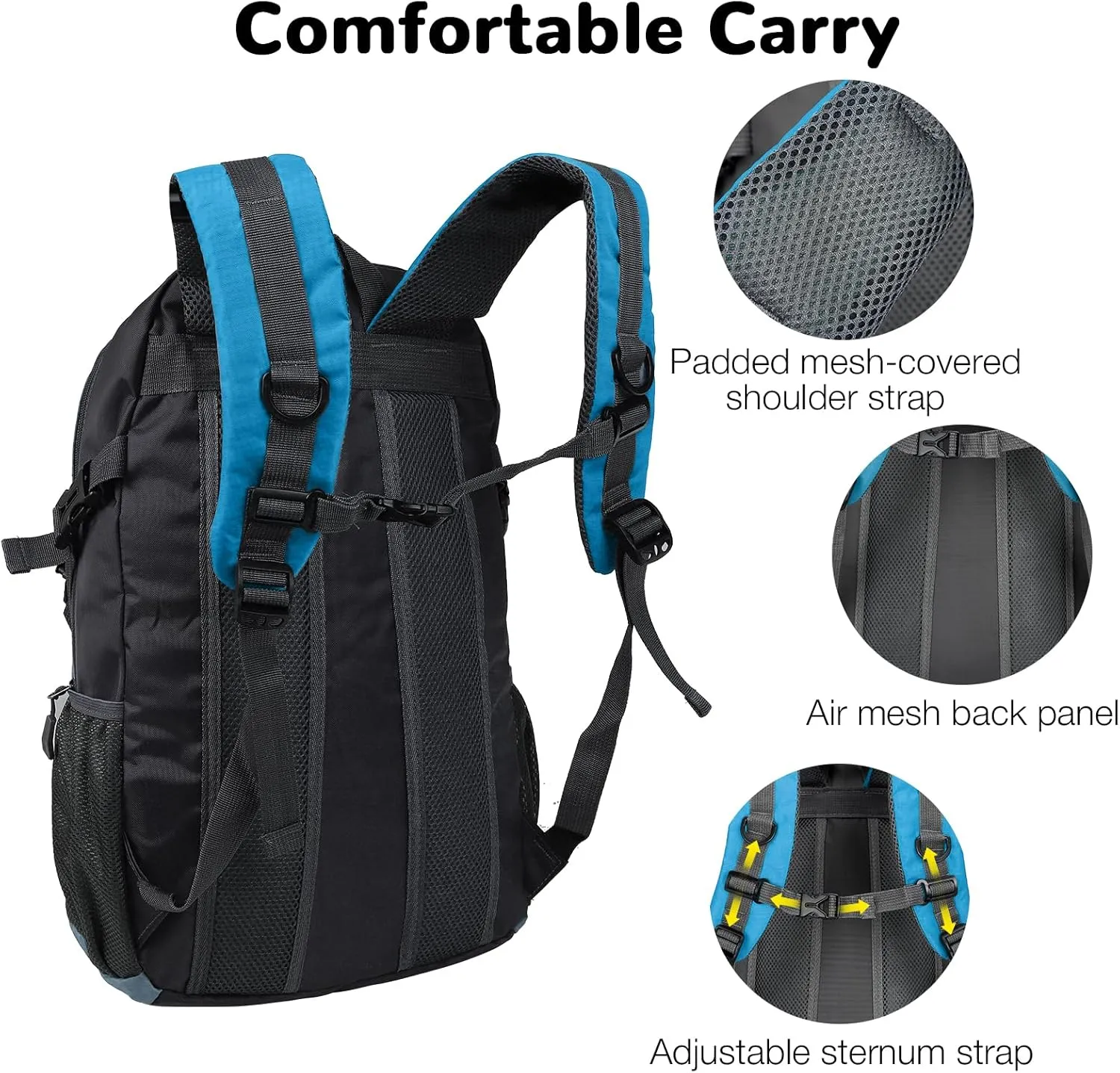 Small Hiking Backpack, 25L Hiking Bag, Lightweight Backpack, Waterproof Day Pack, Outdoor Daypack for Men Women, Lake Blue